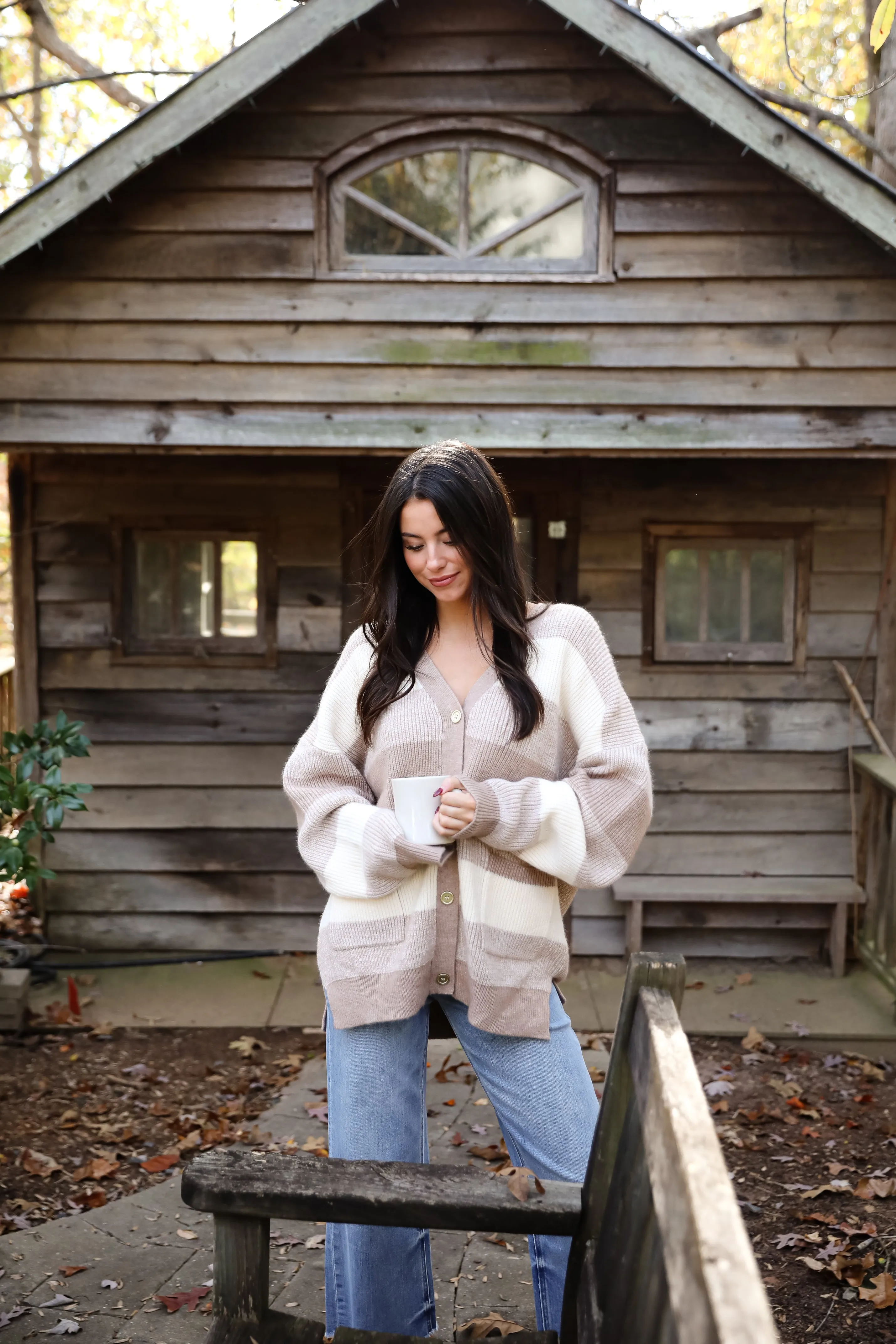 FINAL SALE - Curated Season Taupe Striped Sweater Cardigan