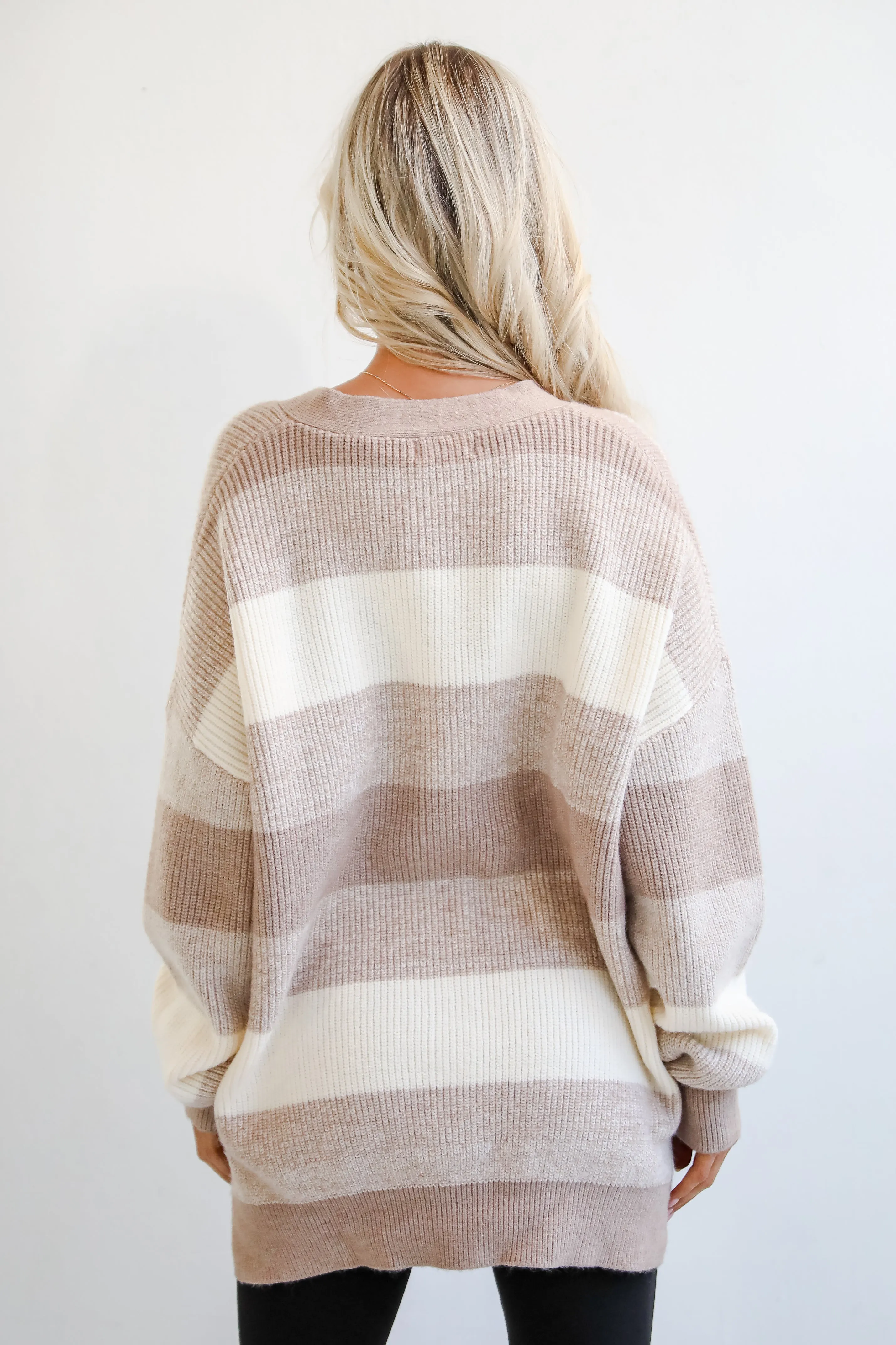 FINAL SALE - Curated Season Taupe Striped Sweater Cardigan
