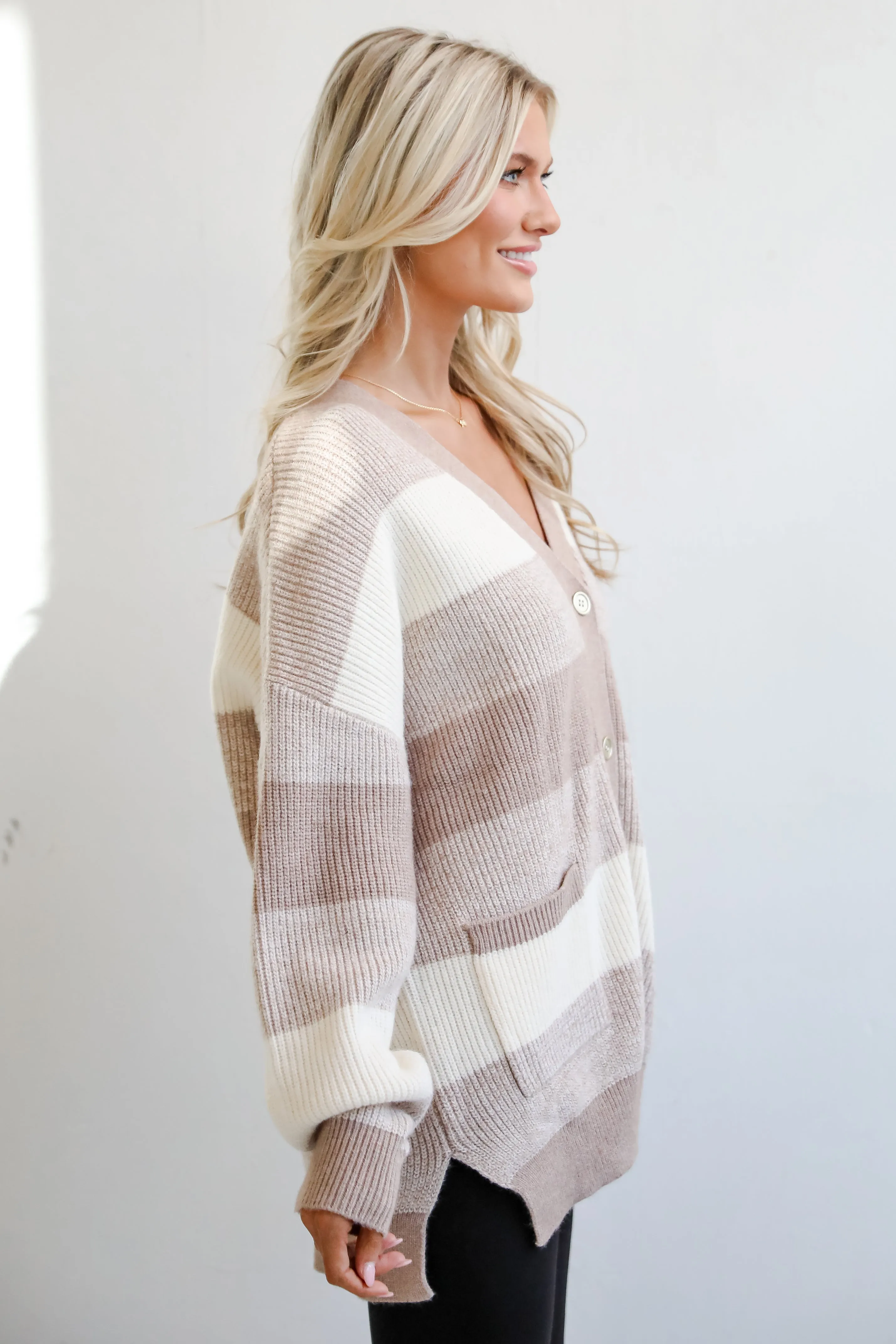 FINAL SALE - Curated Season Taupe Striped Sweater Cardigan