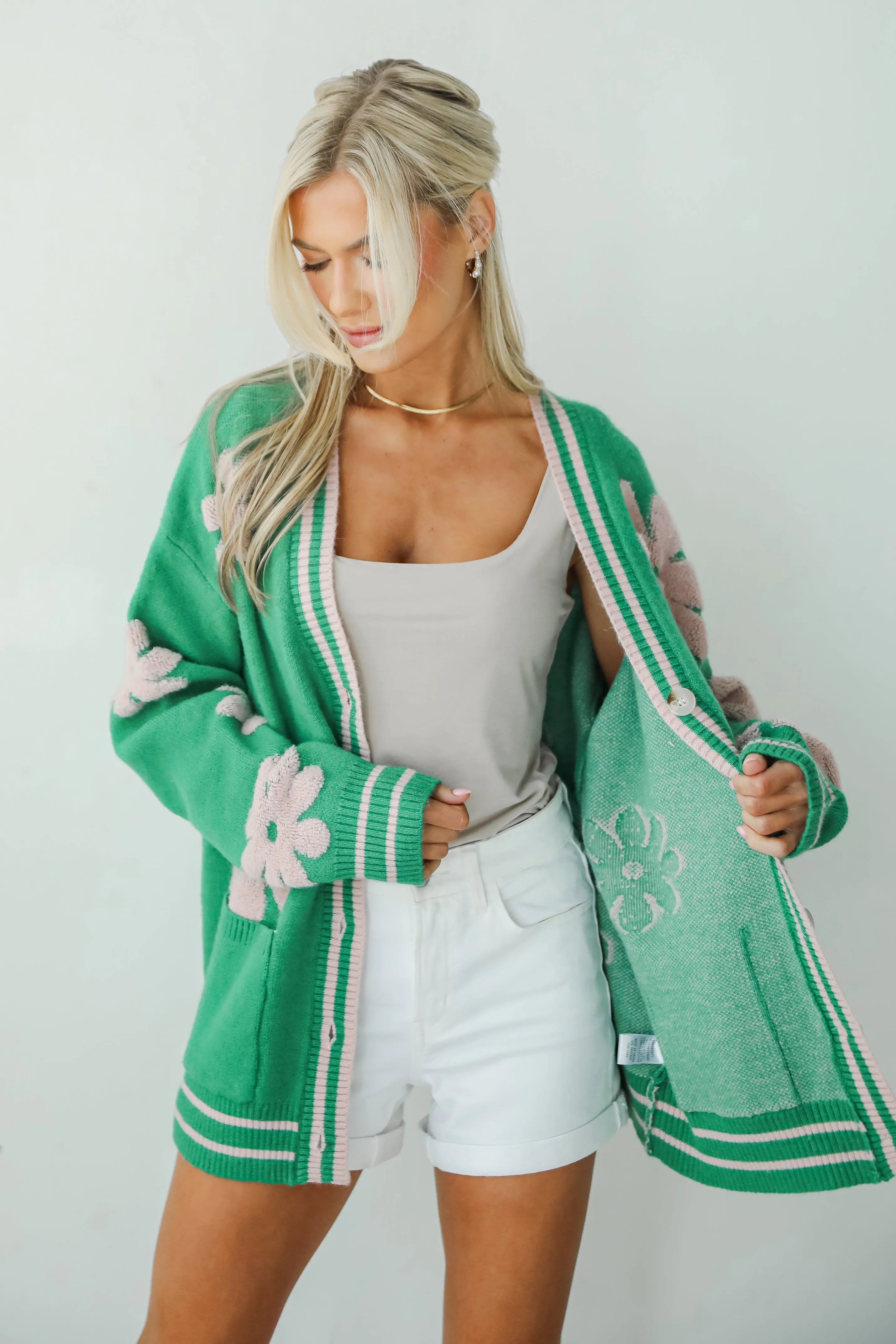 FINAL SALE - Luxe Cuteness Green Floral Sweater Cardigan
