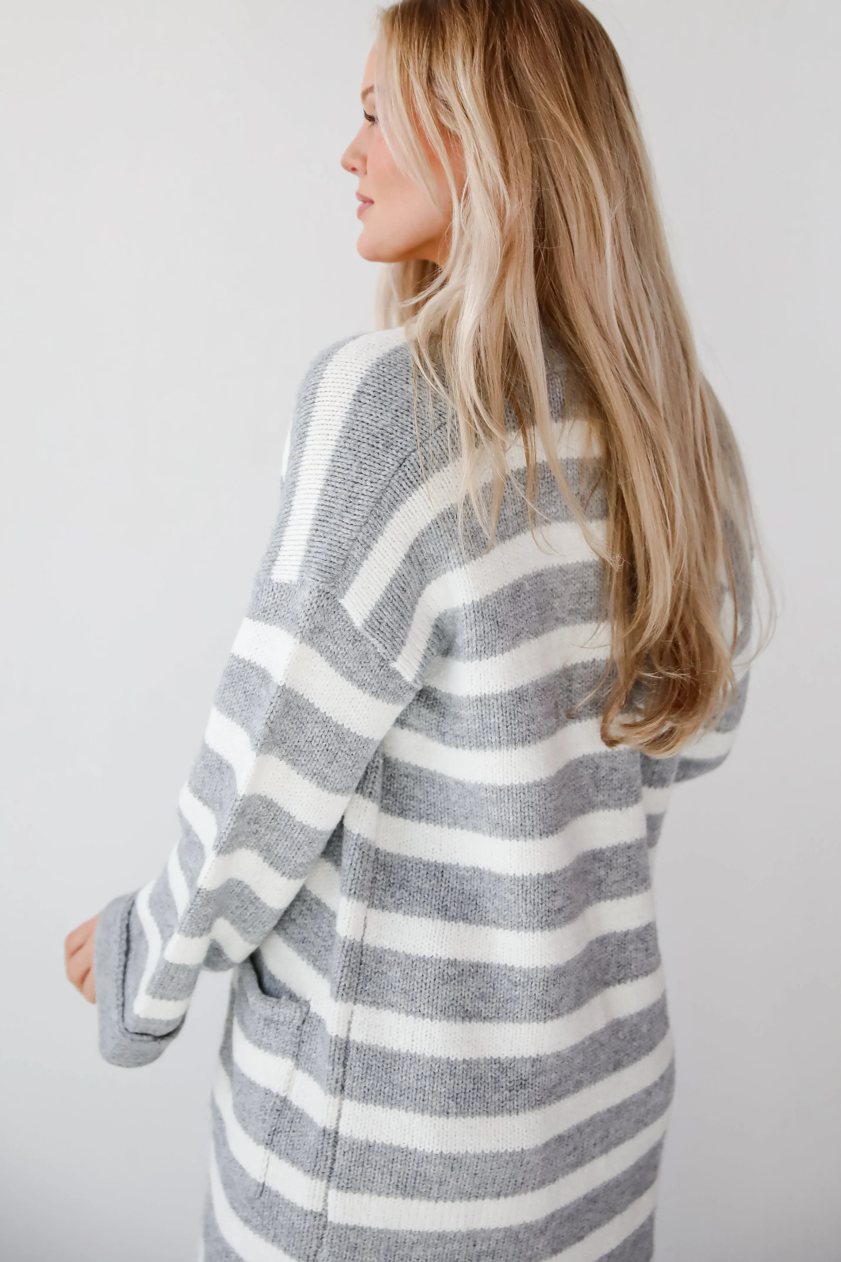 FINAL SALE - Notably Comfy Heather Grey Striped Longline Sweater Cardigan