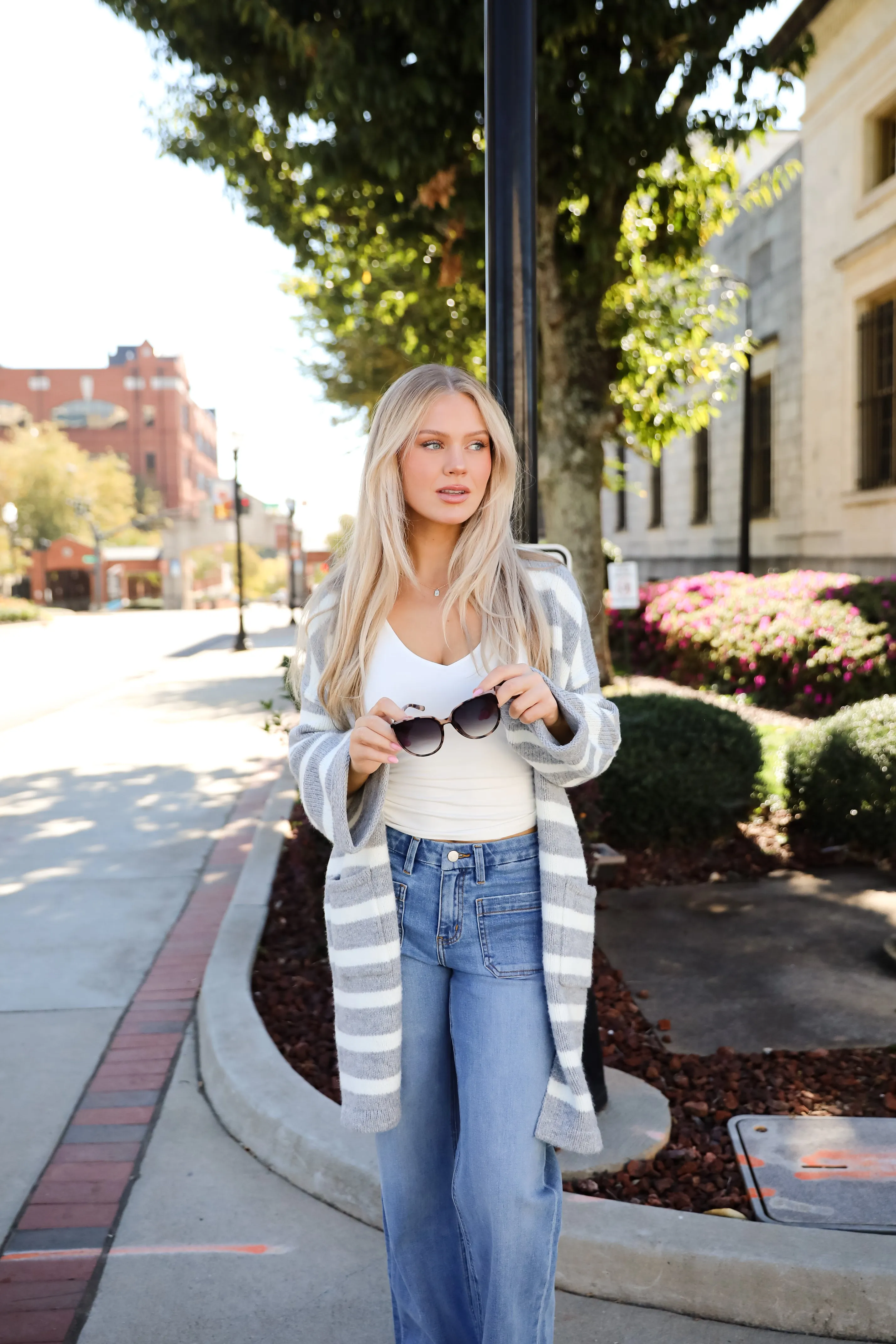 FINAL SALE - Notably Comfy Heather Grey Striped Longline Sweater Cardigan