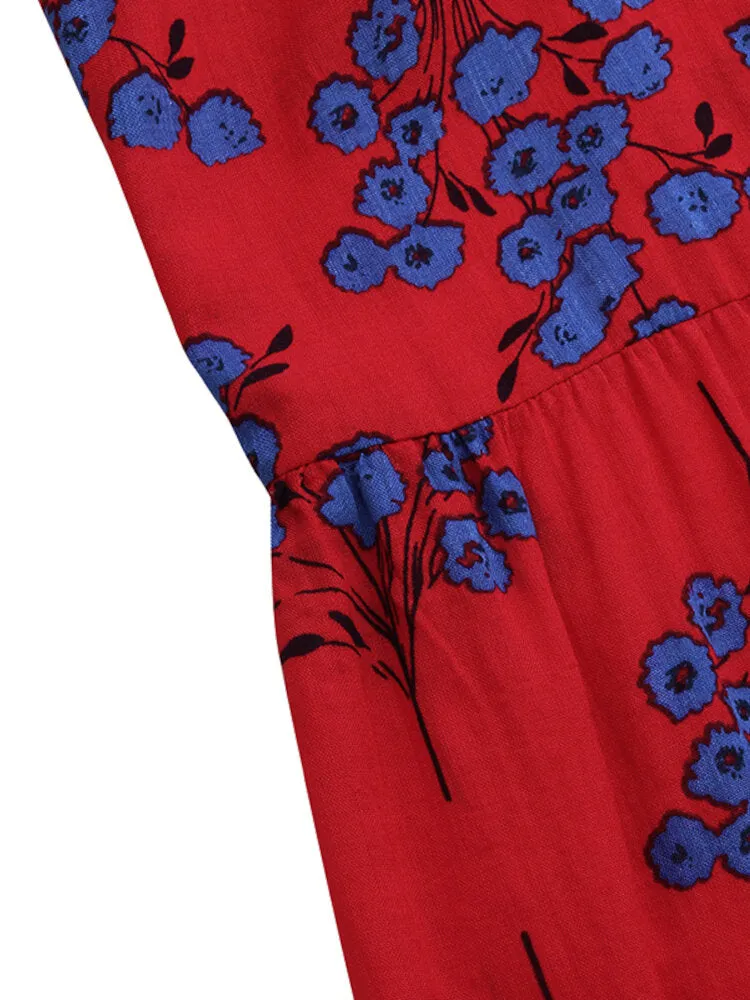 Floral Print V-neck Leisure Holiday Women Maxi Dress