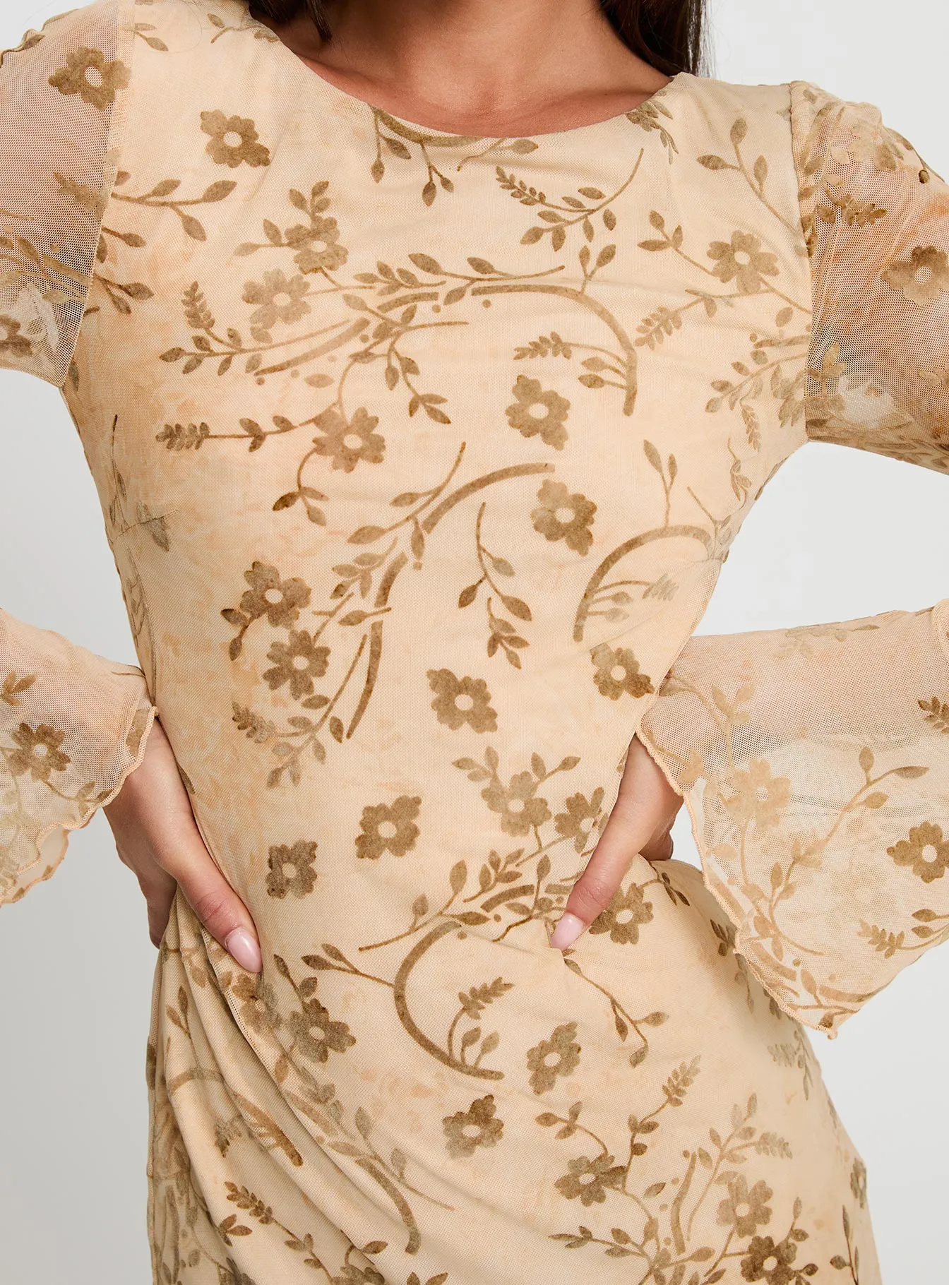 Folklore Long Sleeve Mini Dress Cream