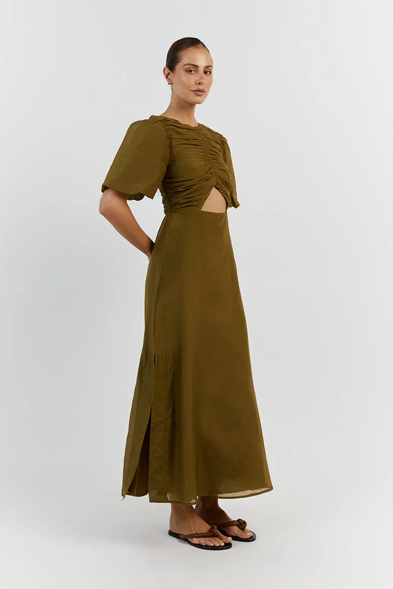 FRANKIE OLIVE CUT OUT MIDI DRESS