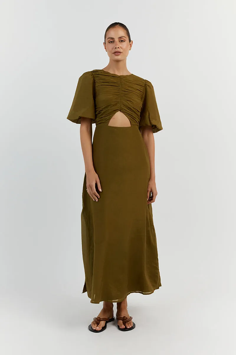 FRANKIE OLIVE CUT OUT MIDI DRESS