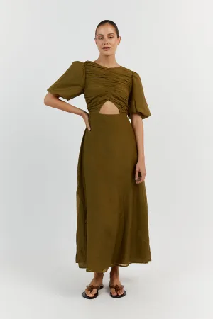 FRANKIE OLIVE CUT OUT MIDI DRESS