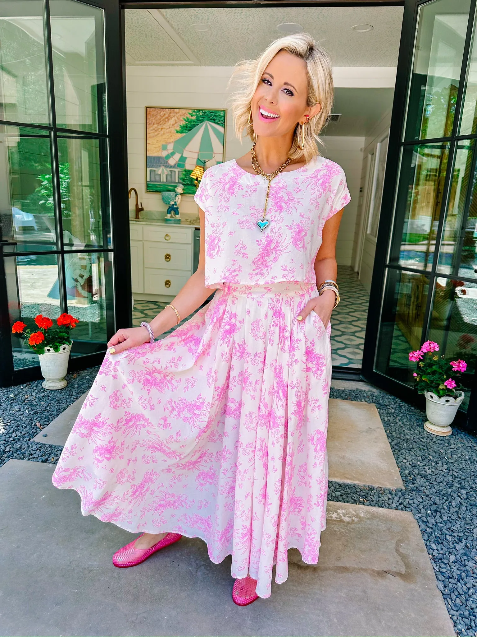 FRESH START FLORAL SKIRT SET - PINK