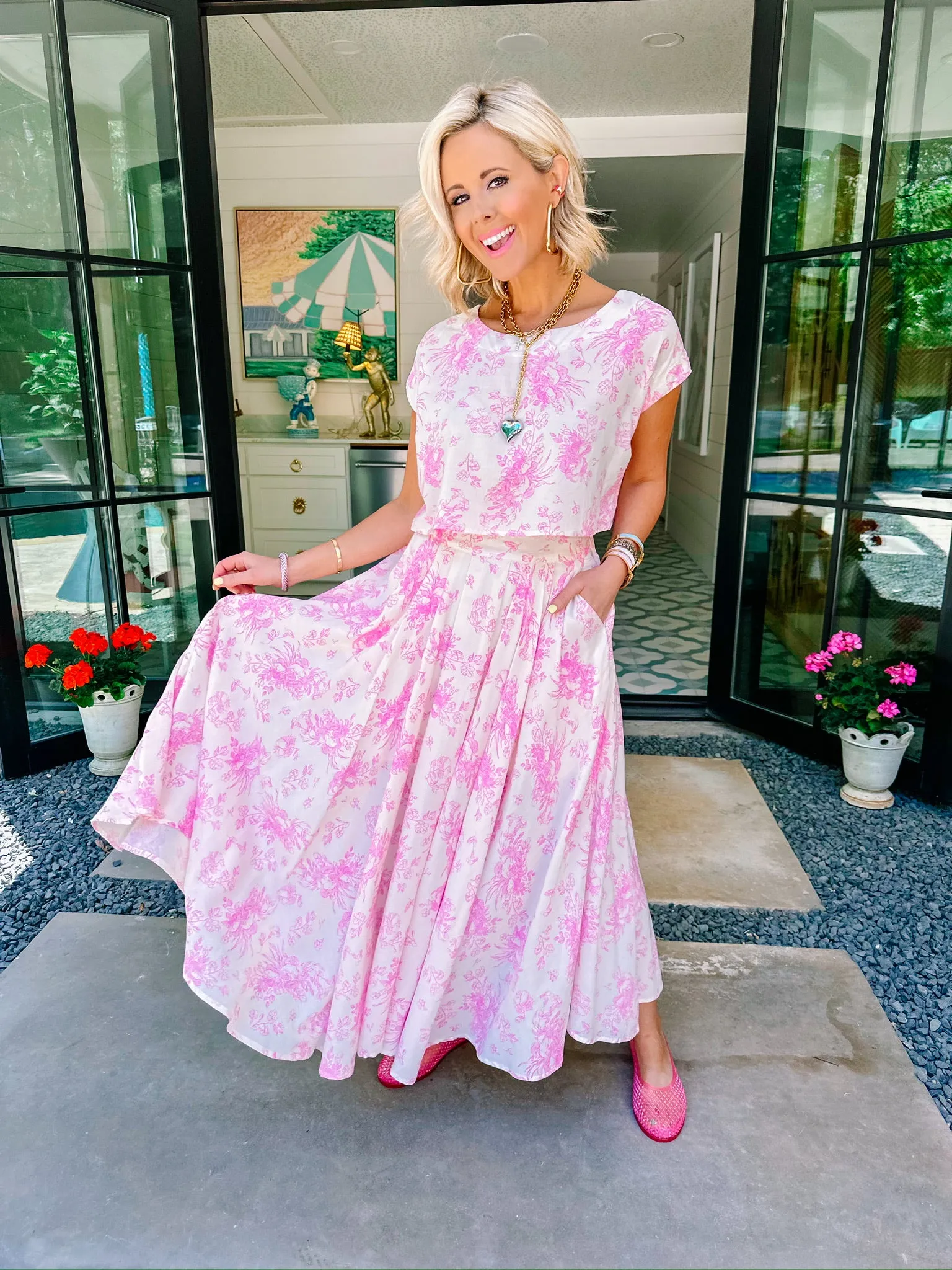 FRESH START FLORAL SKIRT SET - PINK