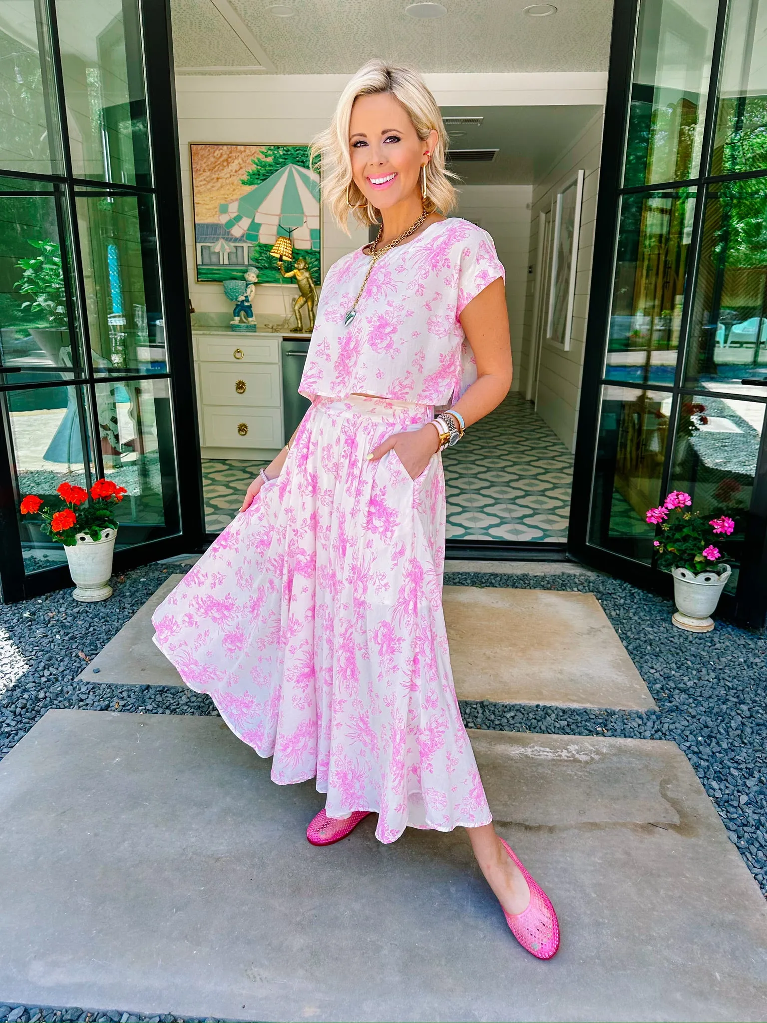 FRESH START FLORAL SKIRT SET - PINK