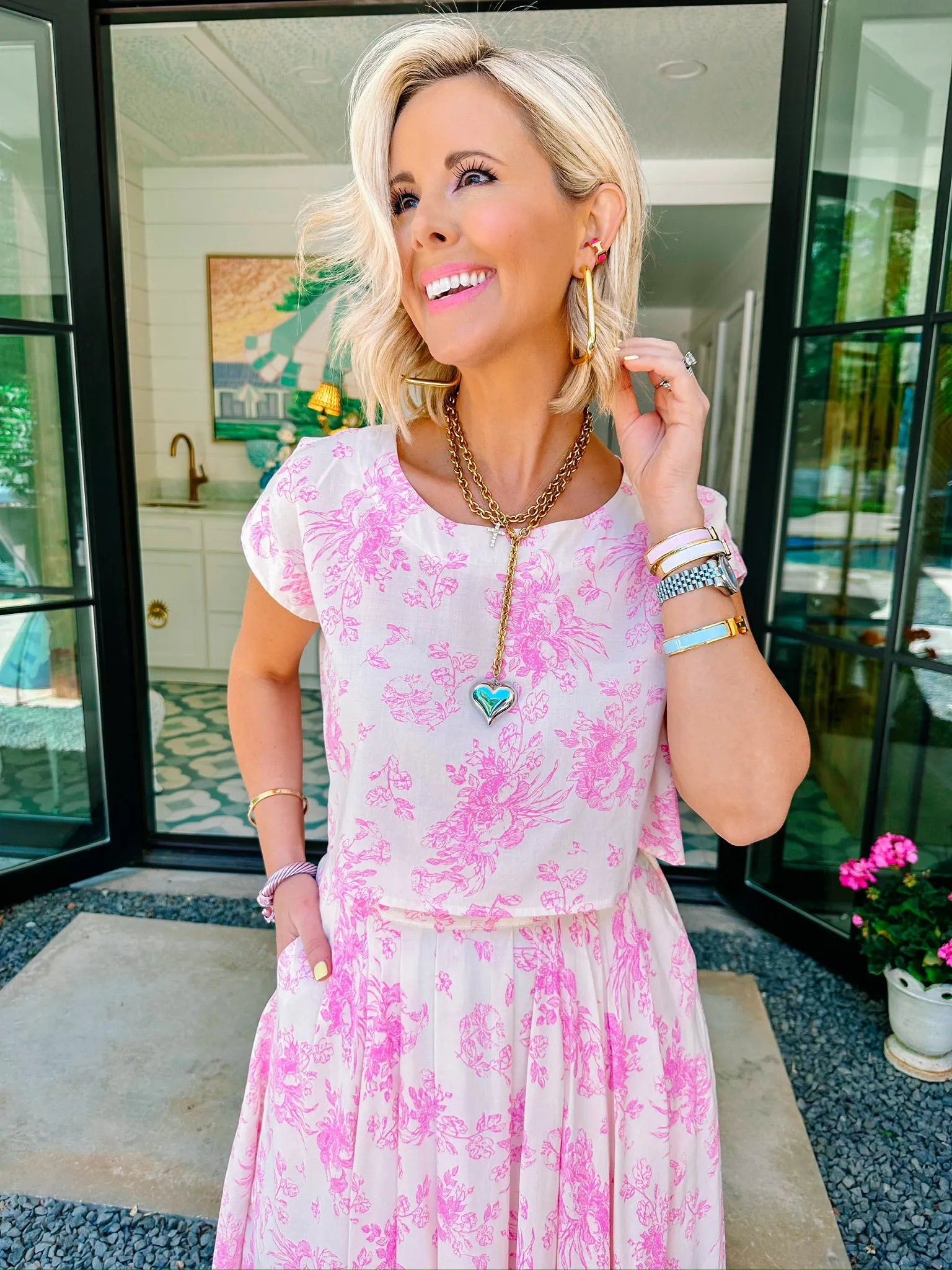 FRESH START FLORAL SKIRT SET - PINK