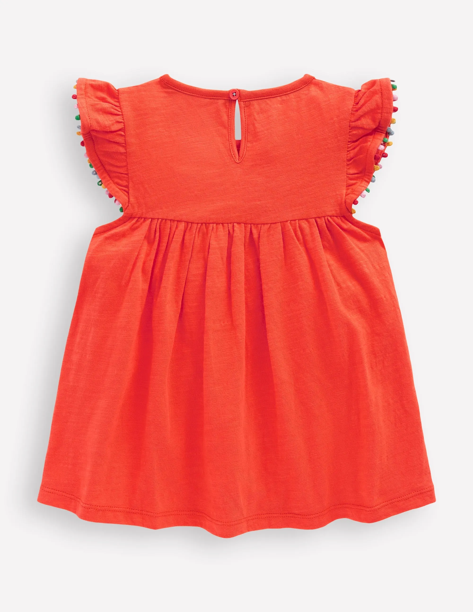 Frill Sleeve Pom Top-Coral Orange