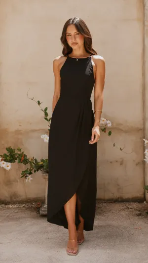 Genevieve Boat Neck Maxi Dress - Black
