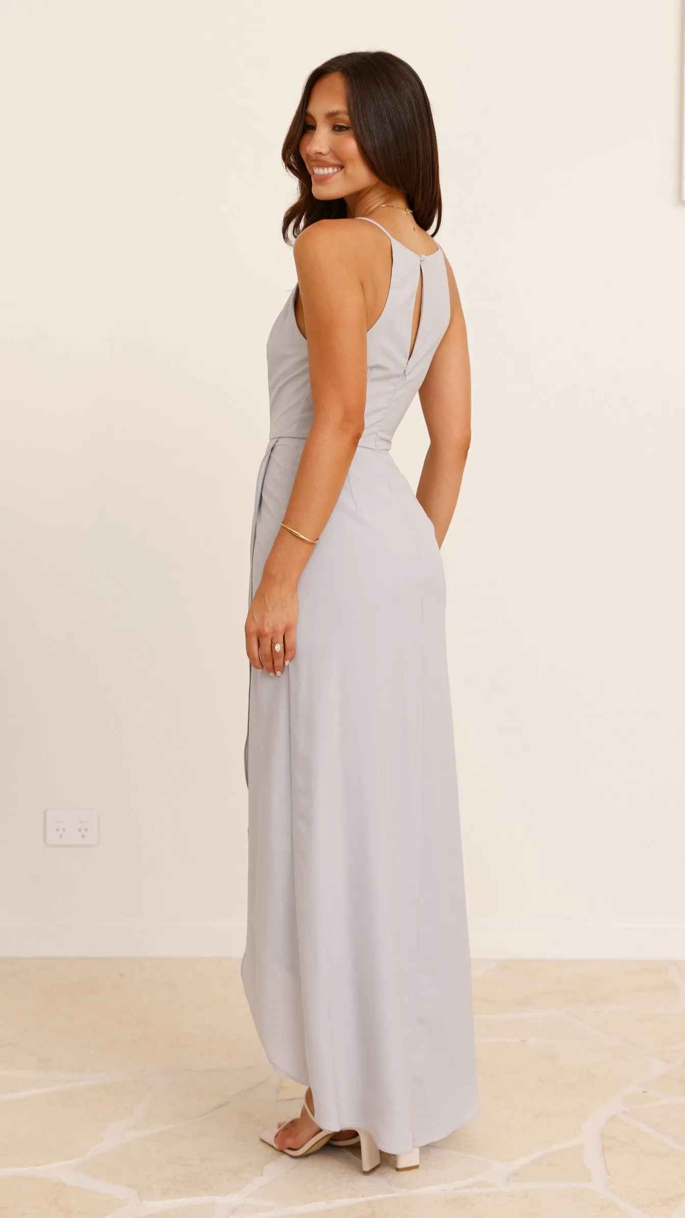Genevieve Boat Neck Maxi Dress - Light Grey