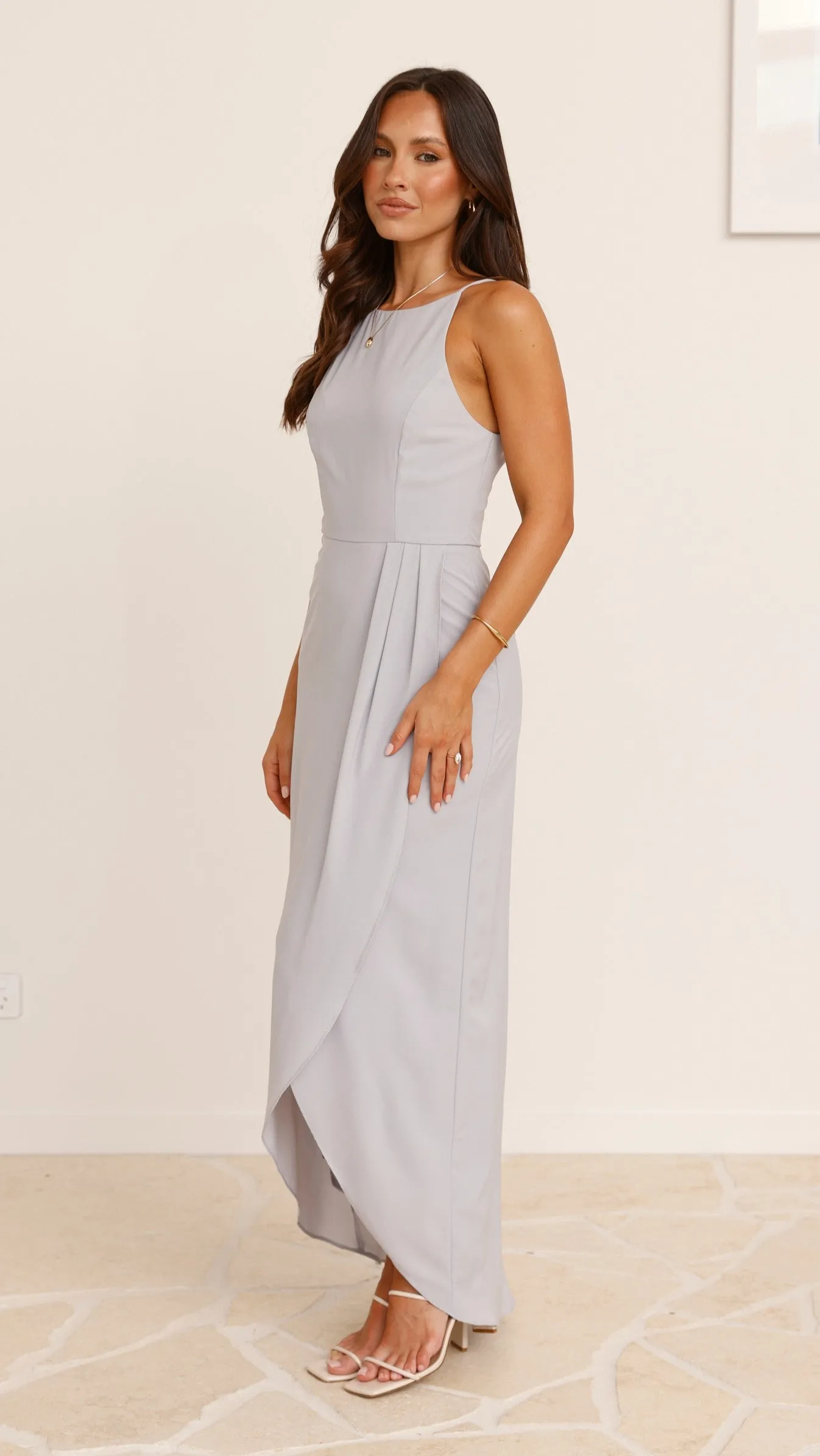 Genevieve Boat Neck Maxi Dress - Light Grey