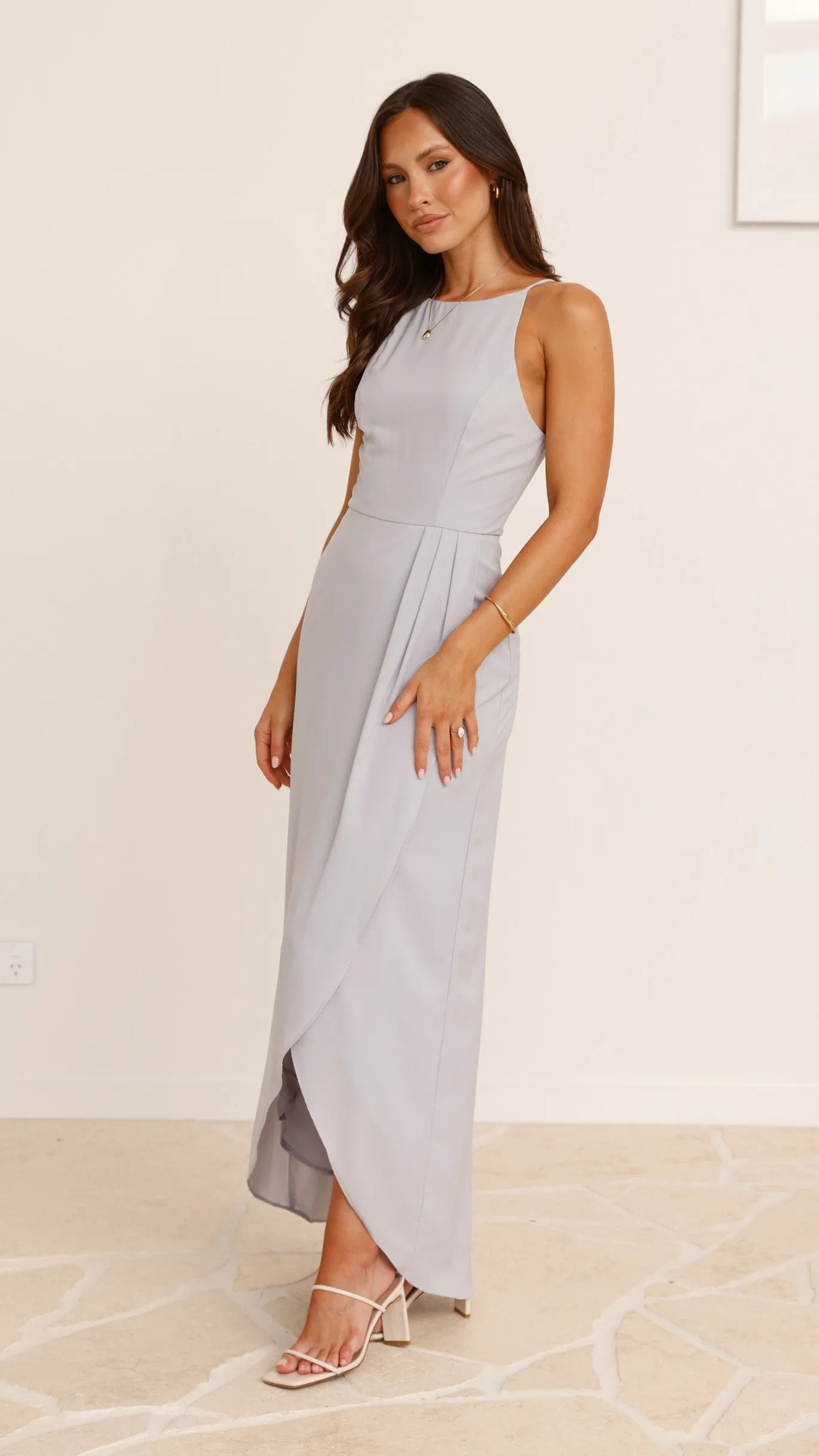 Genevieve Boat Neck Maxi Dress - Light Grey