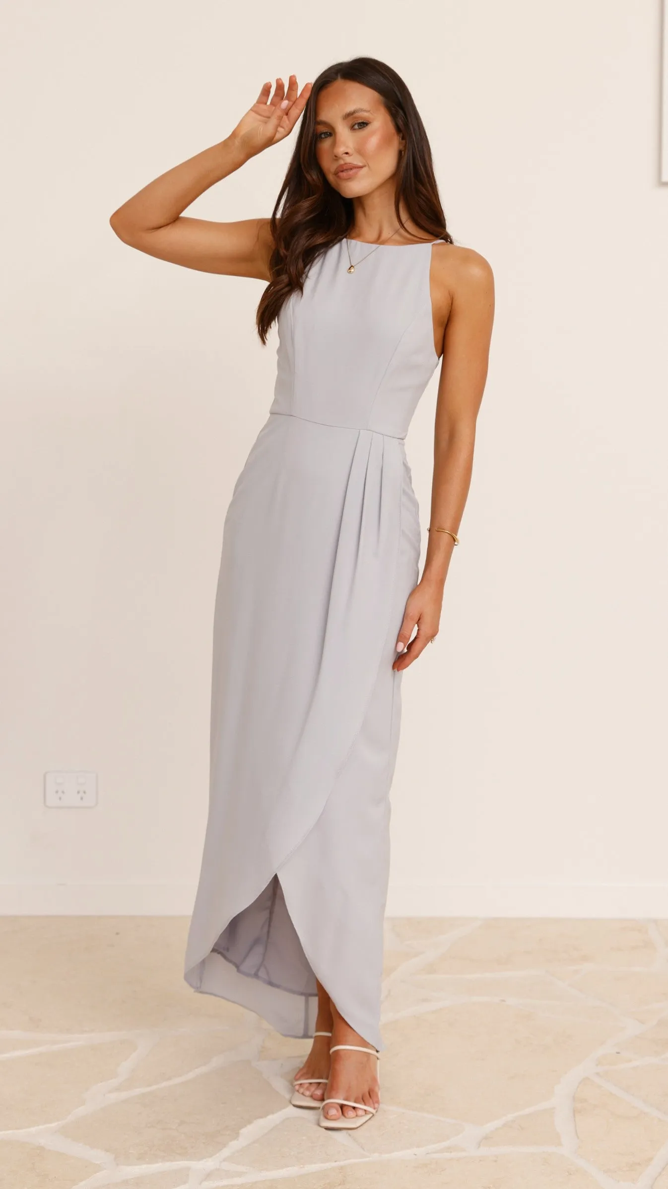 Genevieve Boat Neck Maxi Dress - Light Grey