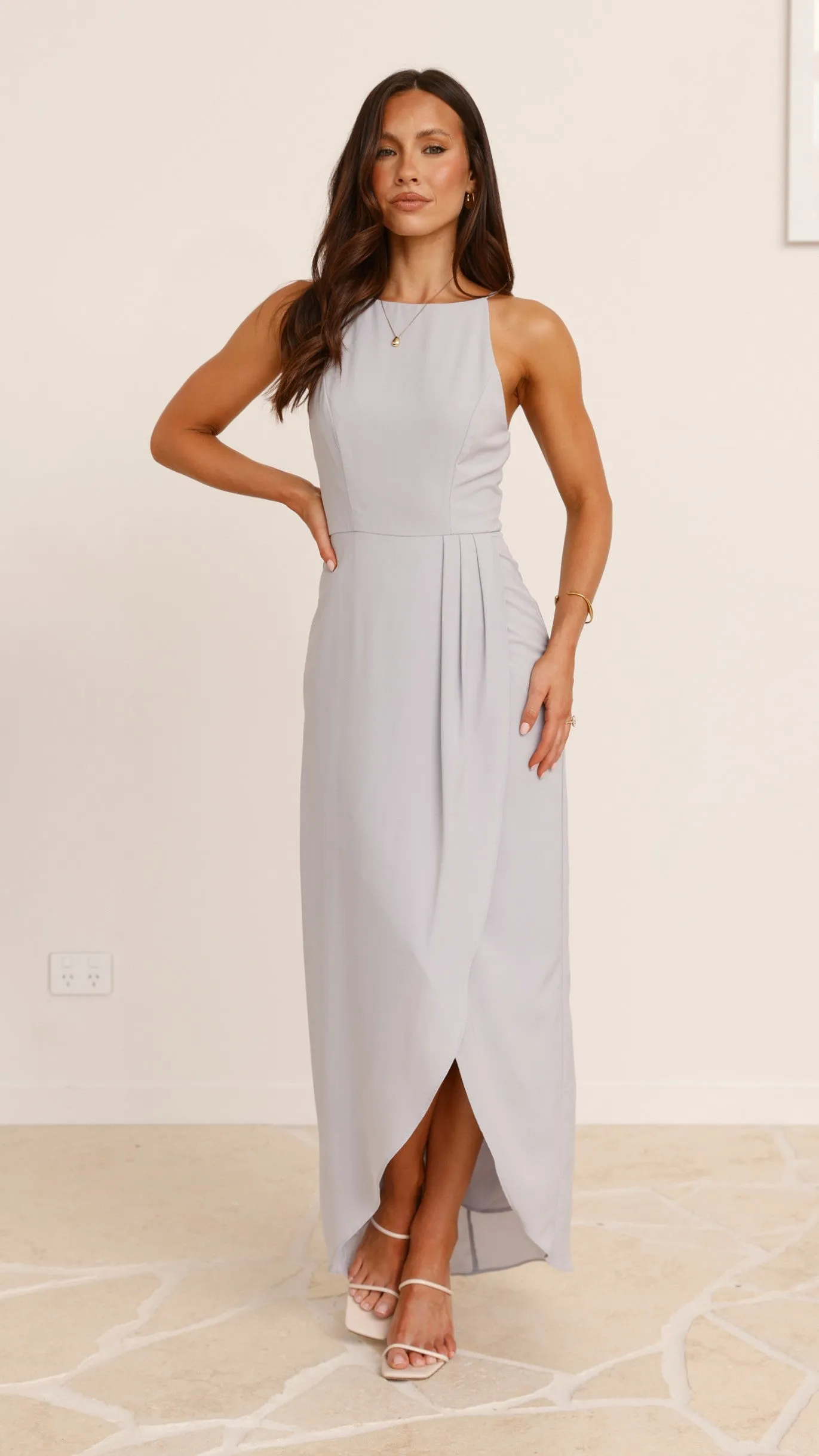 Genevieve Boat Neck Maxi Dress - Light Grey