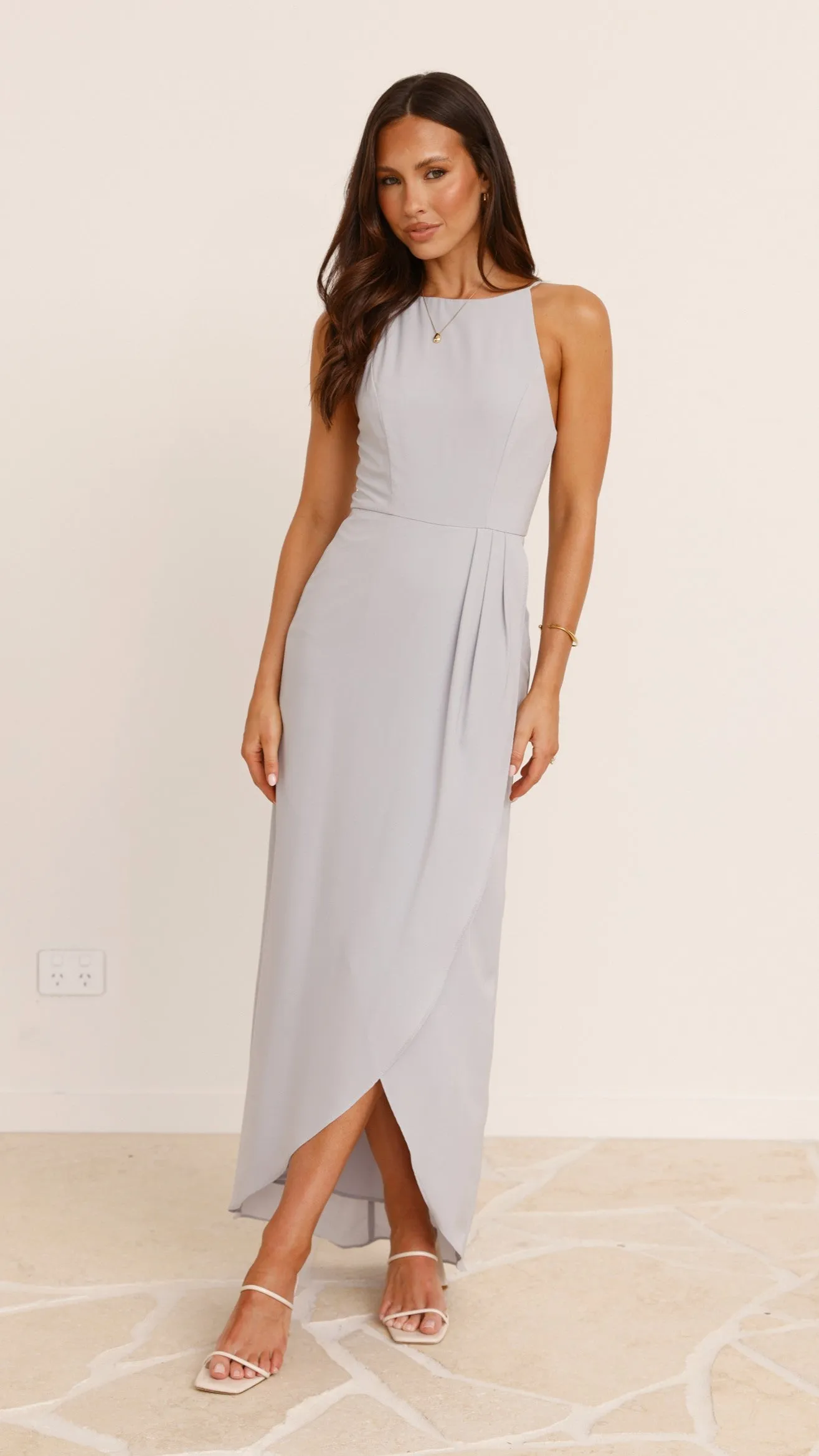Genevieve Boat Neck Maxi Dress - Light Grey