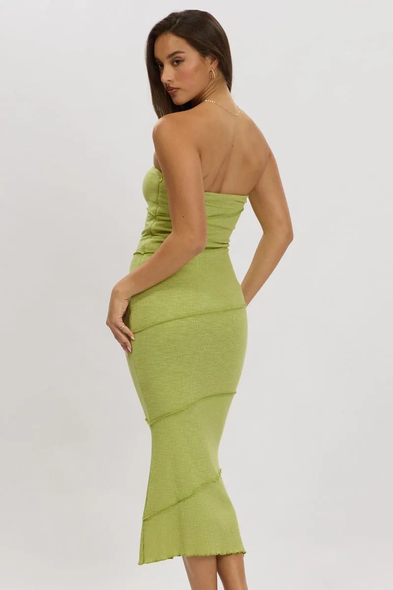 Green Bodycon Dress Midi Strapless
