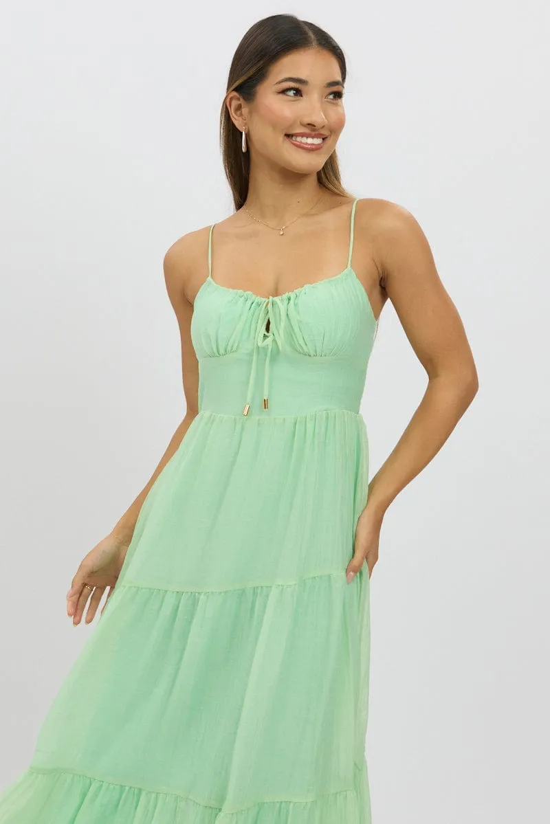 Green Midi Dress Tiered Strappy