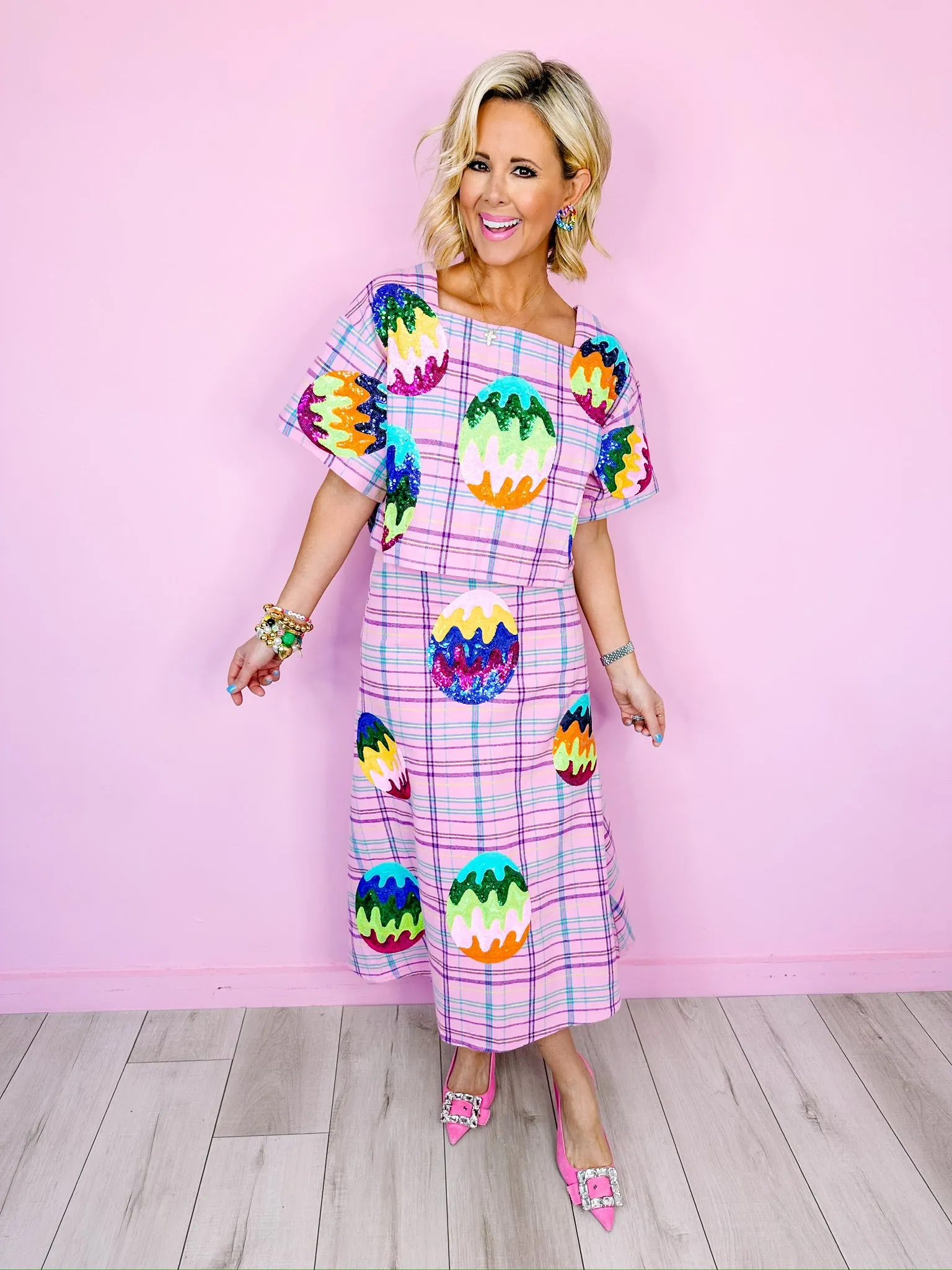 GROOVY EASTER EGG PLAID MAXI SKIRT - LAVENDER