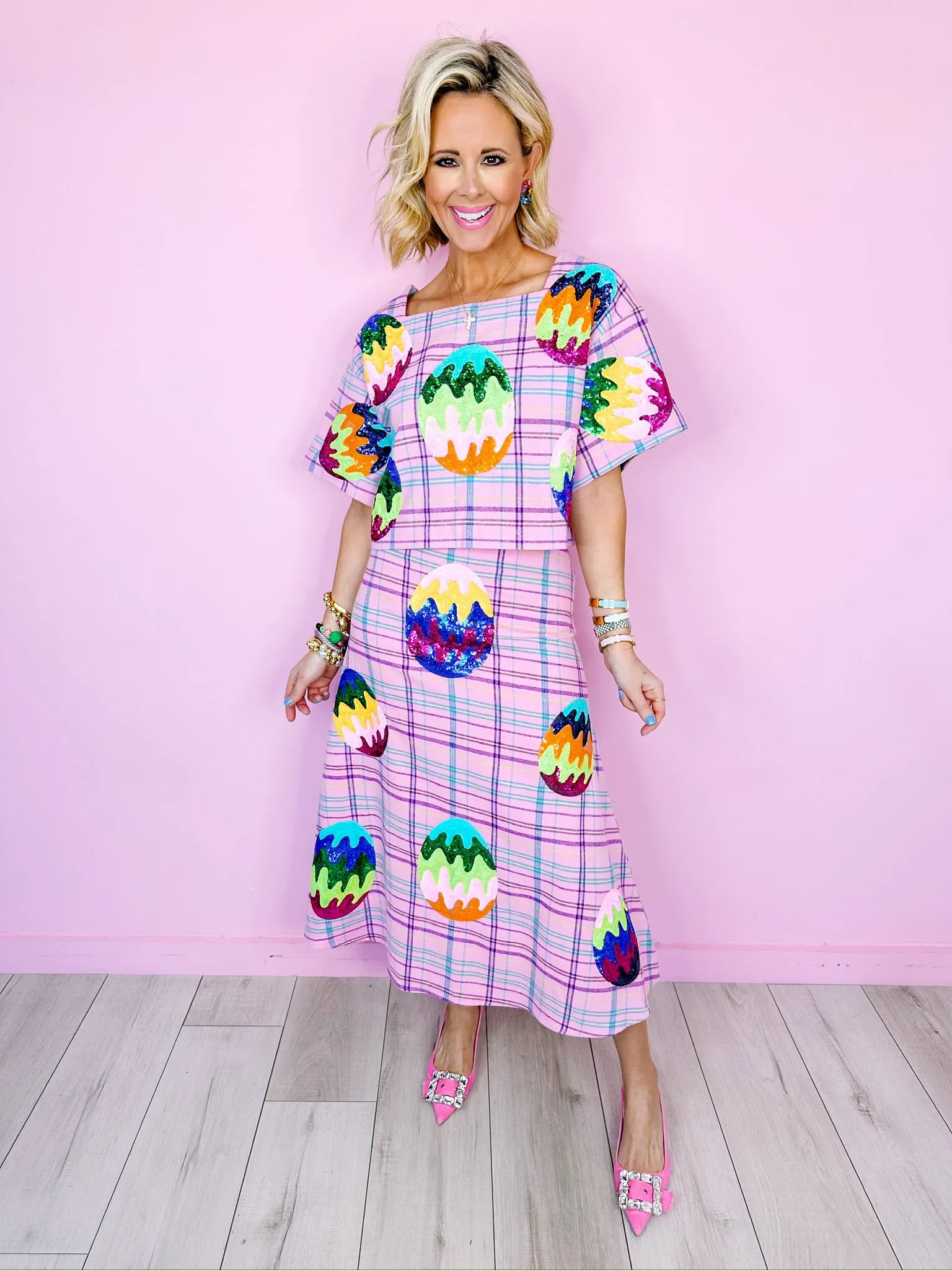 GROOVY EASTER EGG PLAID MAXI SKIRT - LAVENDER