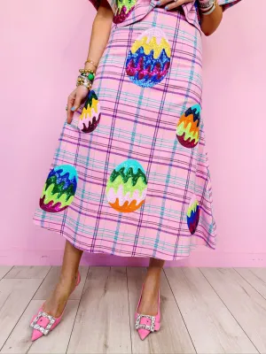 GROOVY EASTER EGG PLAID MAXI SKIRT - LAVENDER