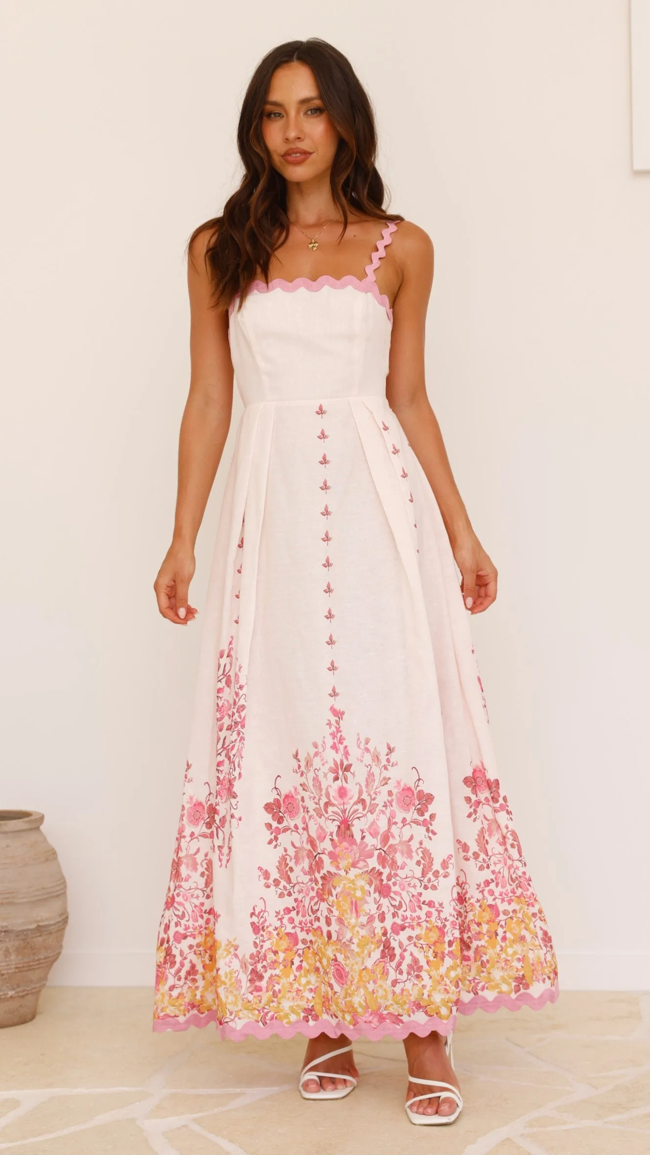 Hadleigh Midi Dress - Pink/ Yellow Floral