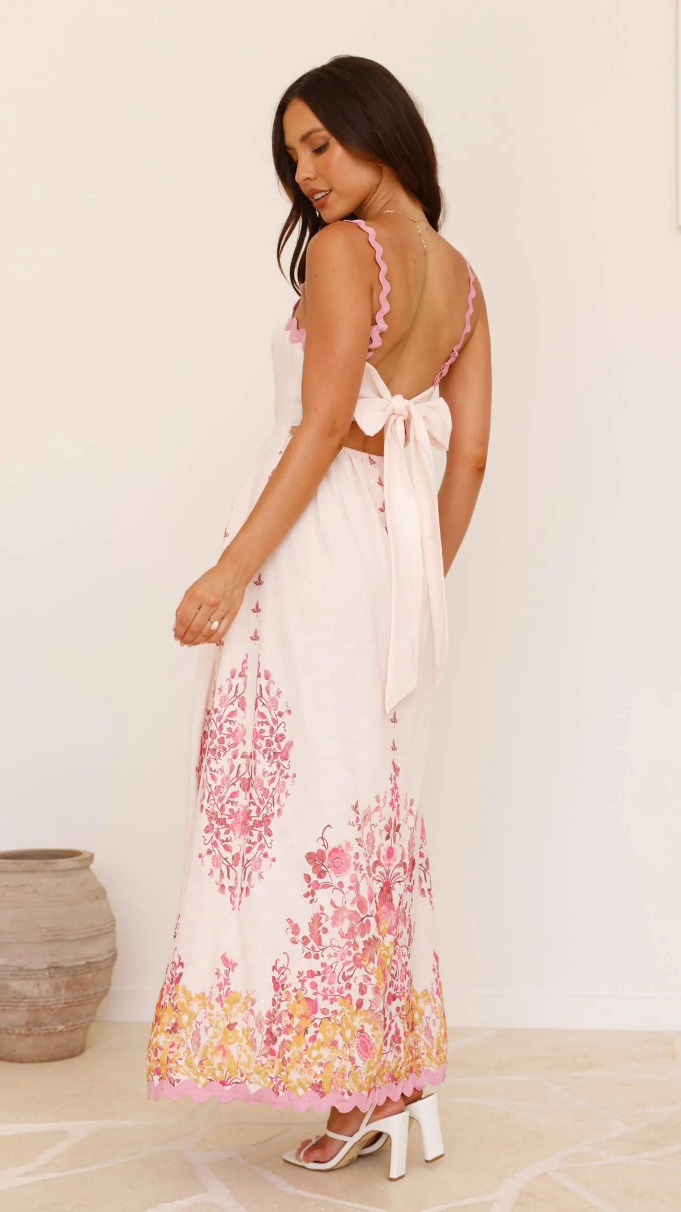 Hadleigh Midi Dress - Pink/ Yellow Floral