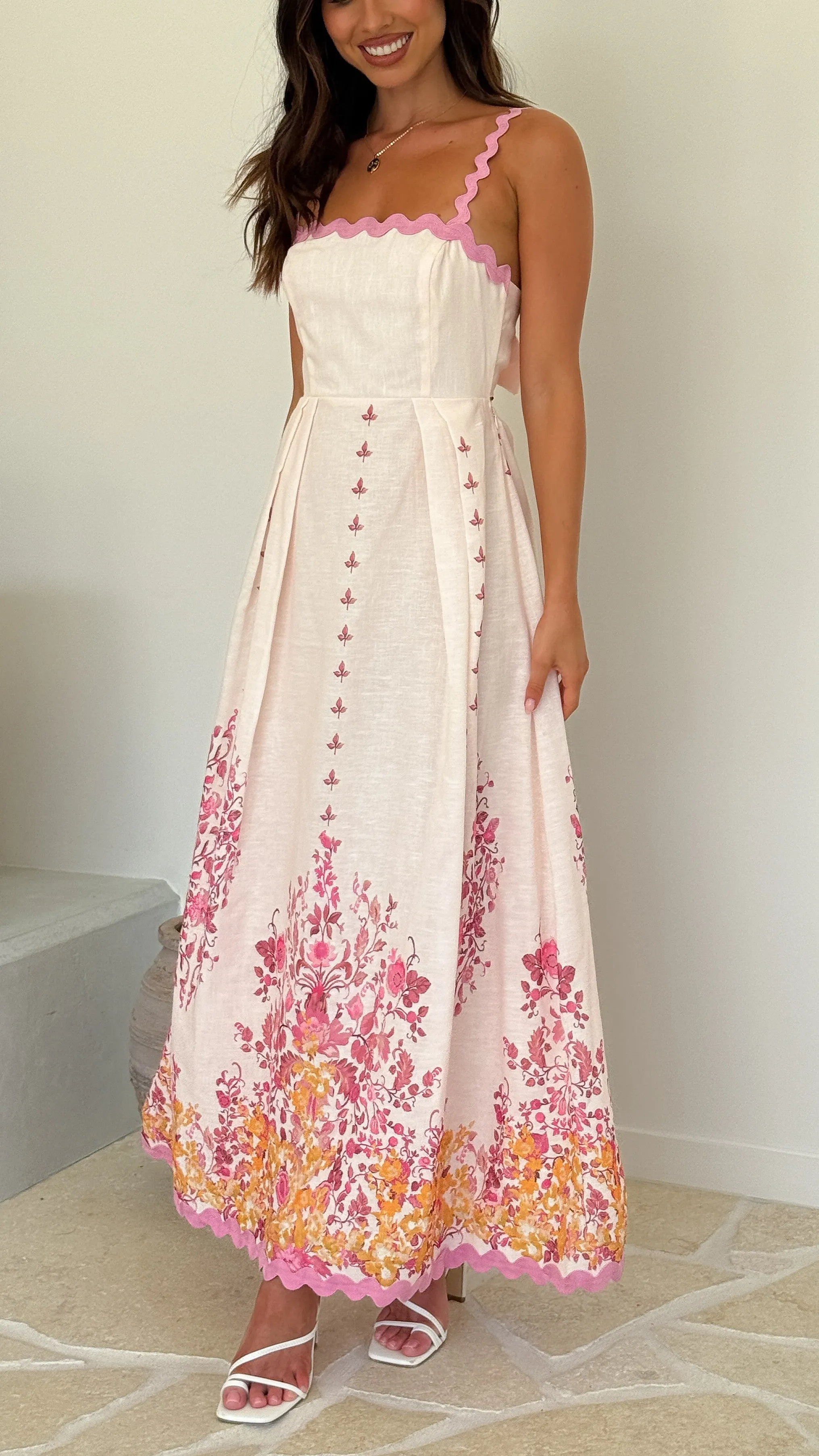 Hadleigh Midi Dress - Pink/ Yellow Floral