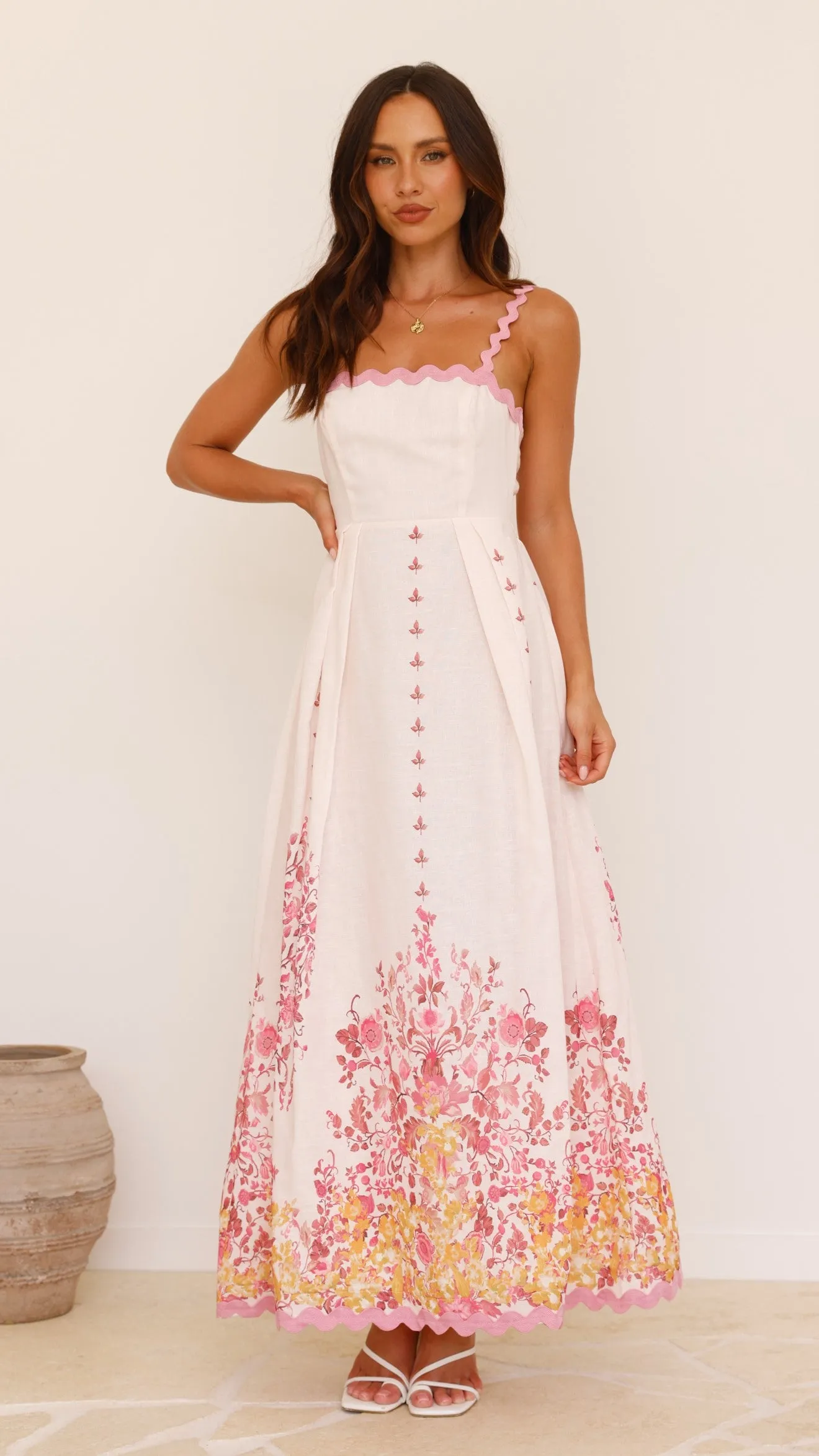 Hadleigh Midi Dress - Pink/ Yellow Floral
