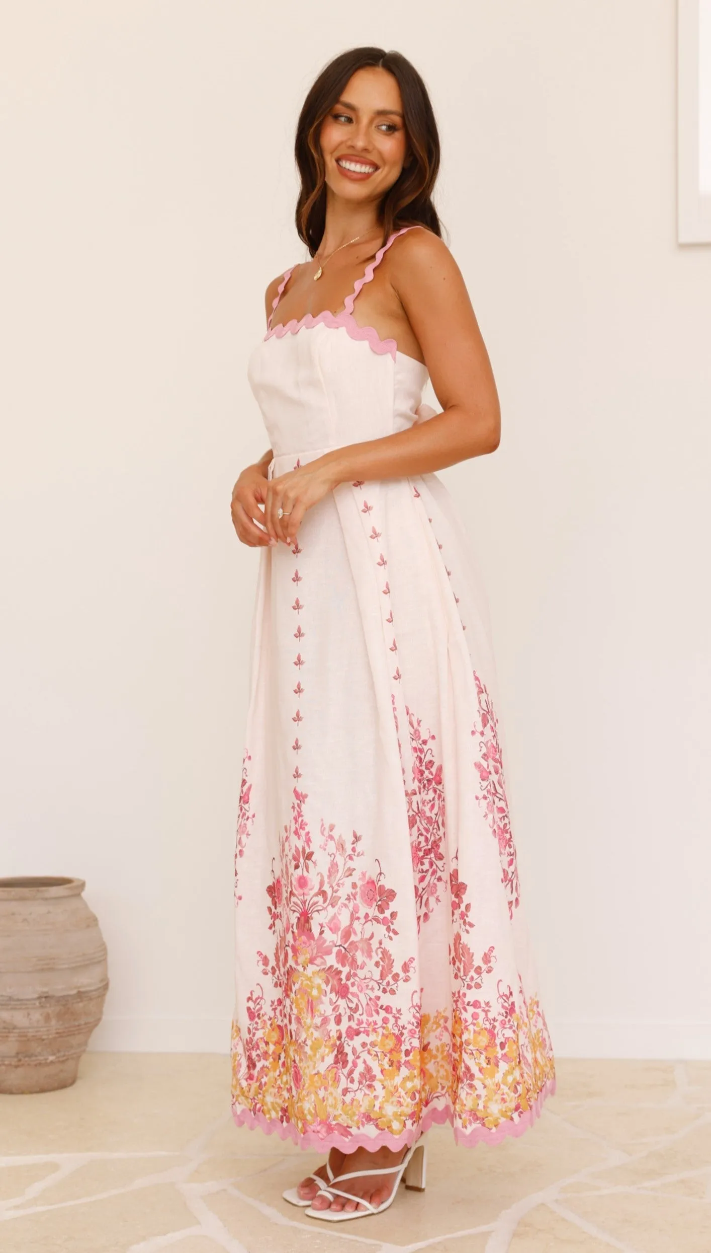 Hadleigh Midi Dress - Pink/ Yellow Floral