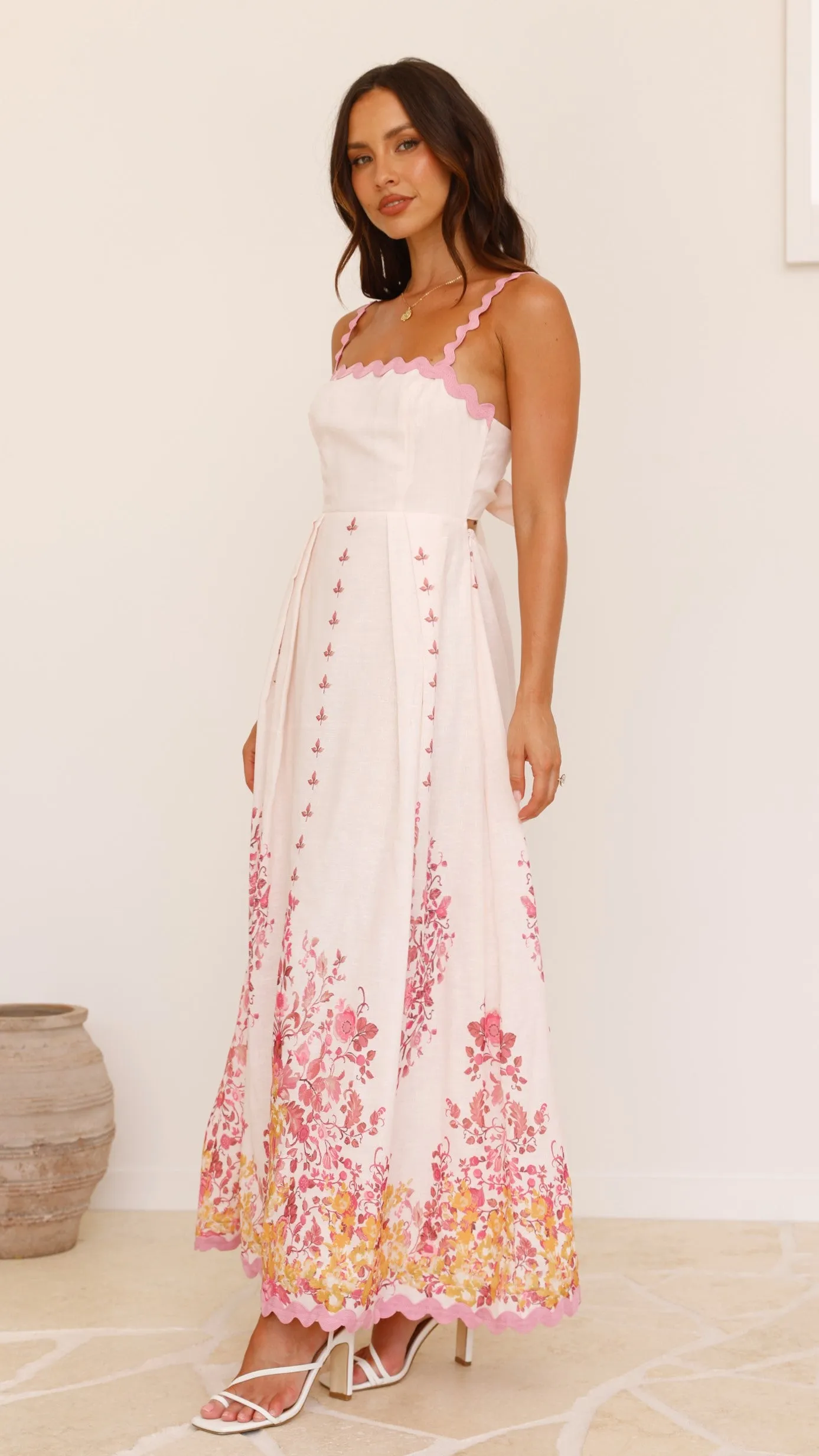 Hadleigh Midi Dress - Pink/ Yellow Floral
