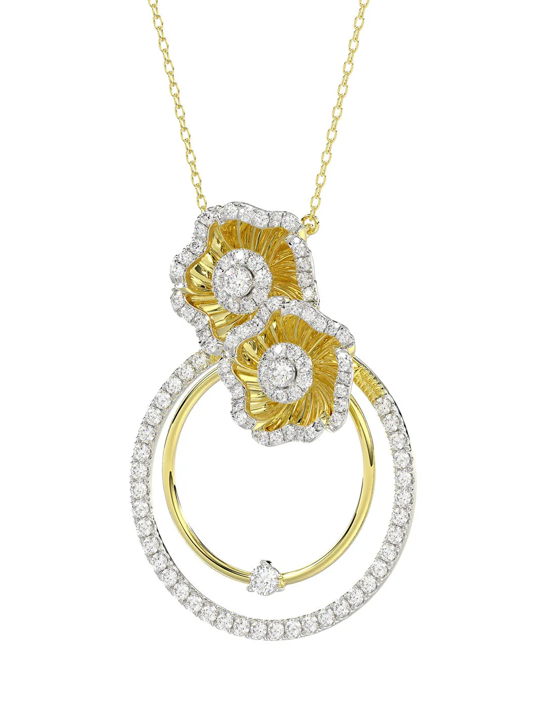 Halo Flower Yellow Gold Pendant Necklace