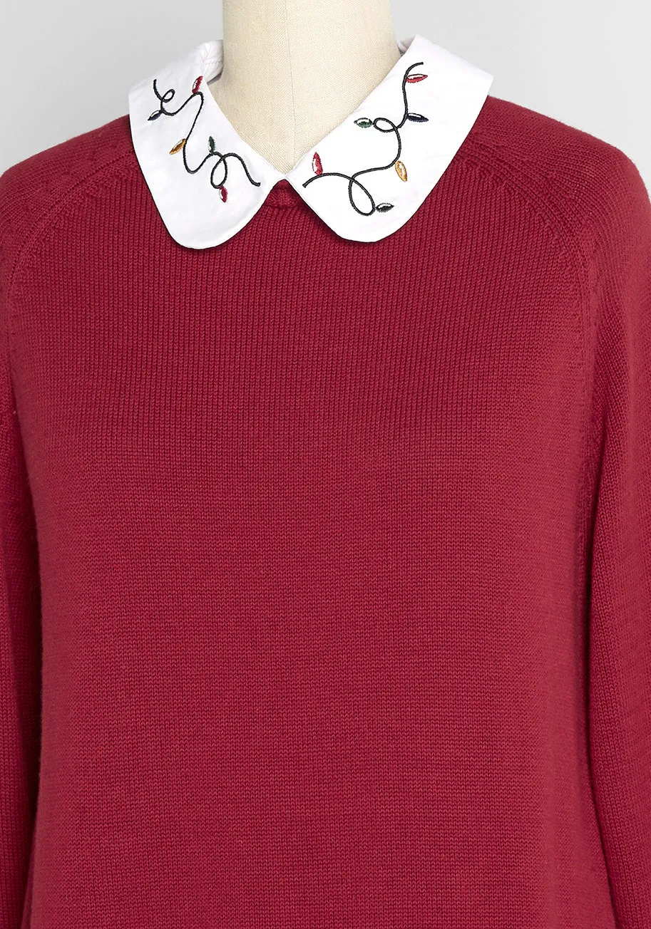 Holiday Lane Embroidered Twofer Sweater