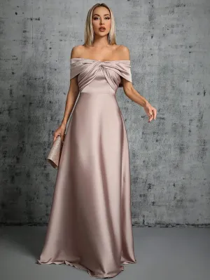Irregular Cross Pleated Satin Gown Ball Dress Party Dress