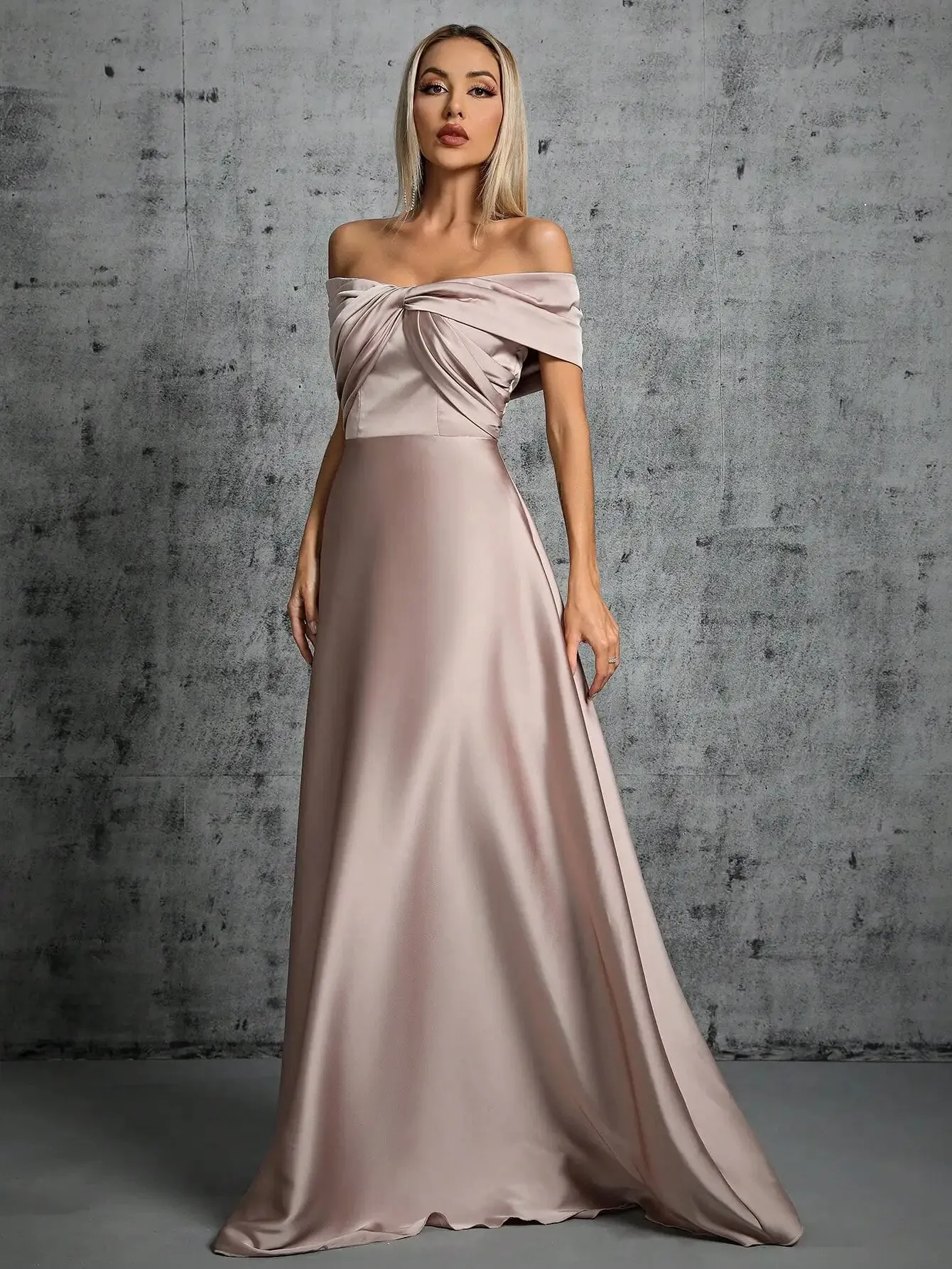 Irregular Cross Pleated Satin Gown Ball Dress Party Dress