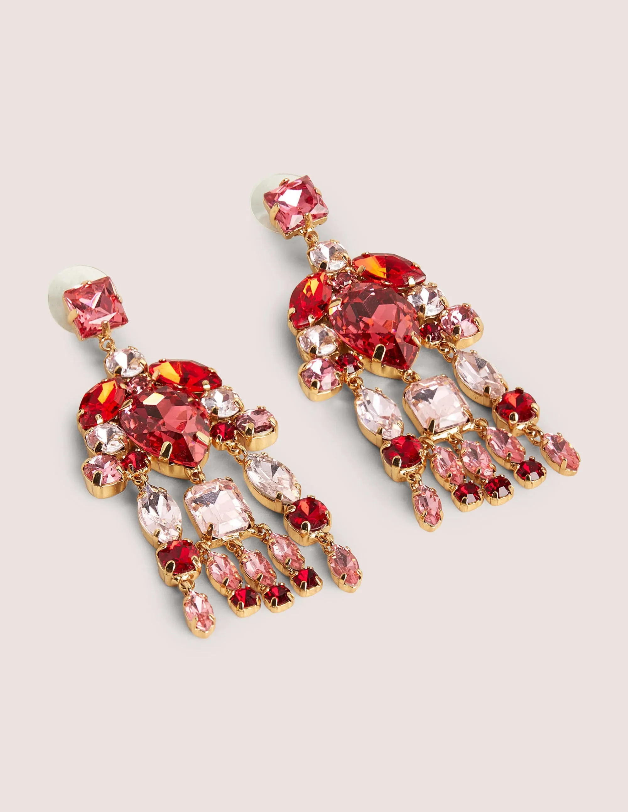 Jewel Chandelier Earrings-Pink/ Red