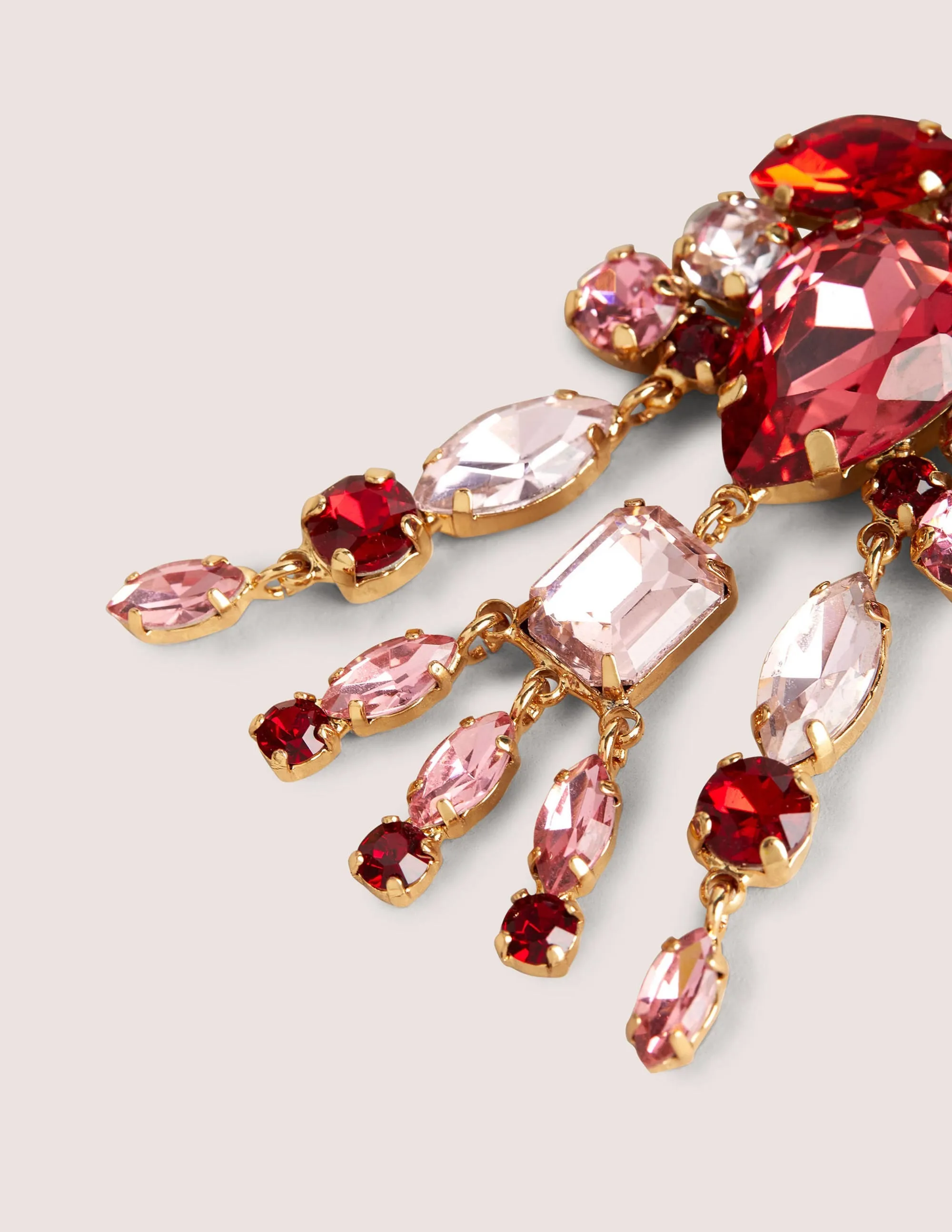 Jewel Chandelier Earrings-Pink/ Red