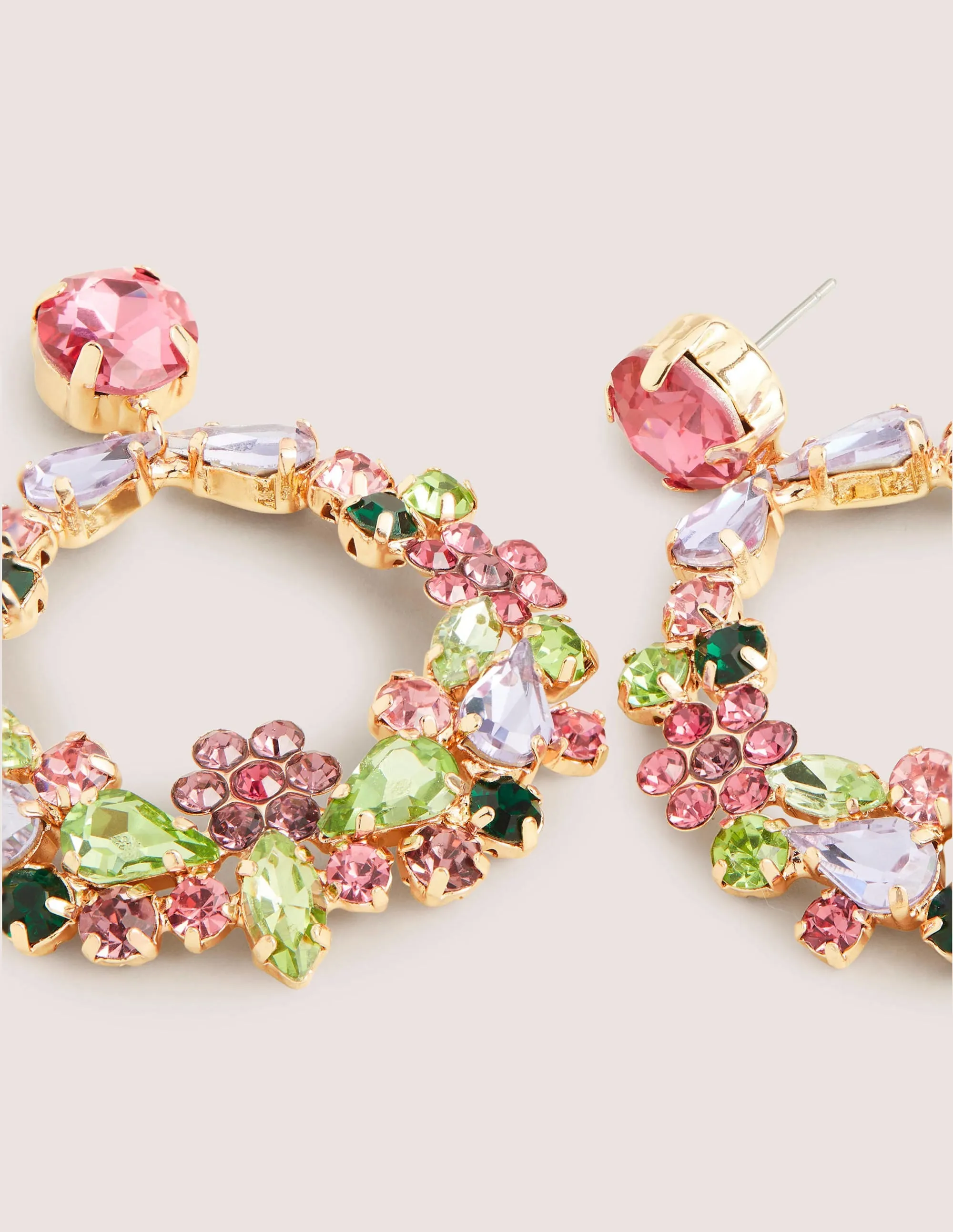 Jewel Cluster Earrings-Pink/Green