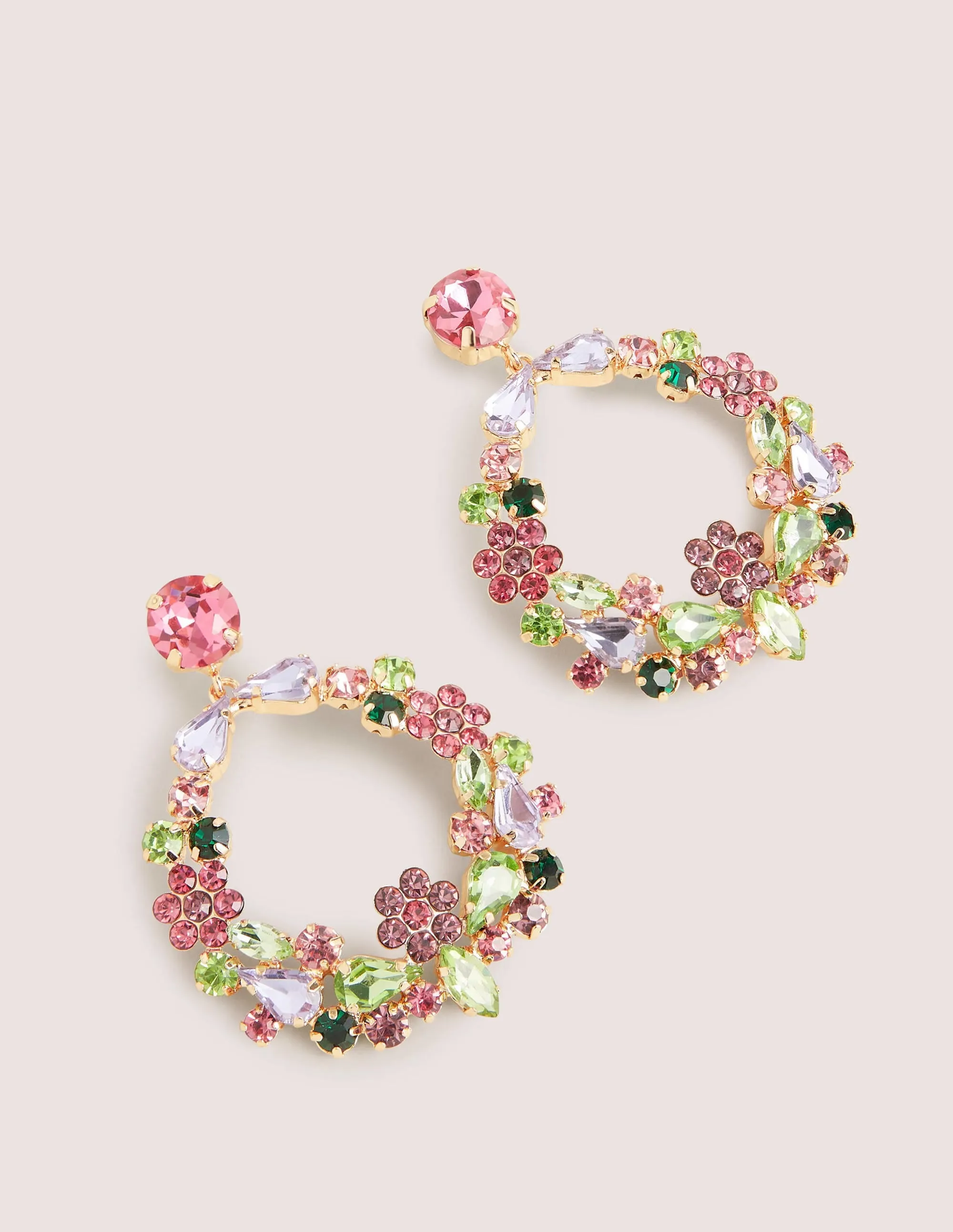 Jewel Cluster Earrings-Pink/Green