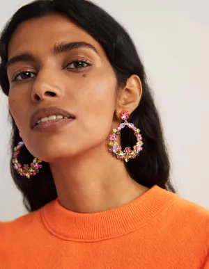 Jewel Cluster Earrings-Pink/Green