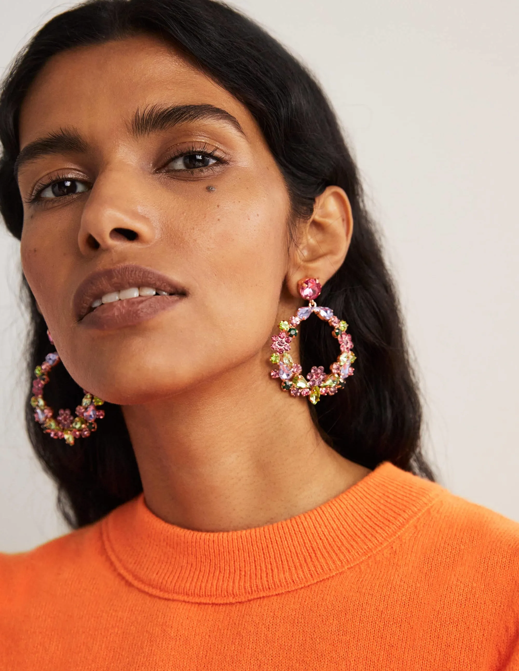 Jewel Cluster Earrings-Pink/Green