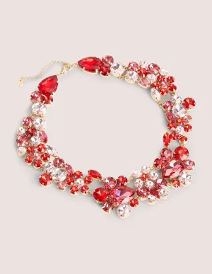 Jewel Cluster Necklace-Pink/ Red