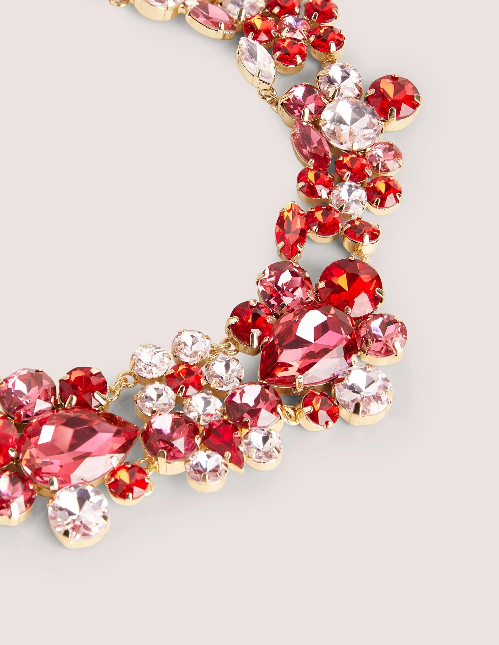 Jewel Cluster Necklace-Pink/ Red