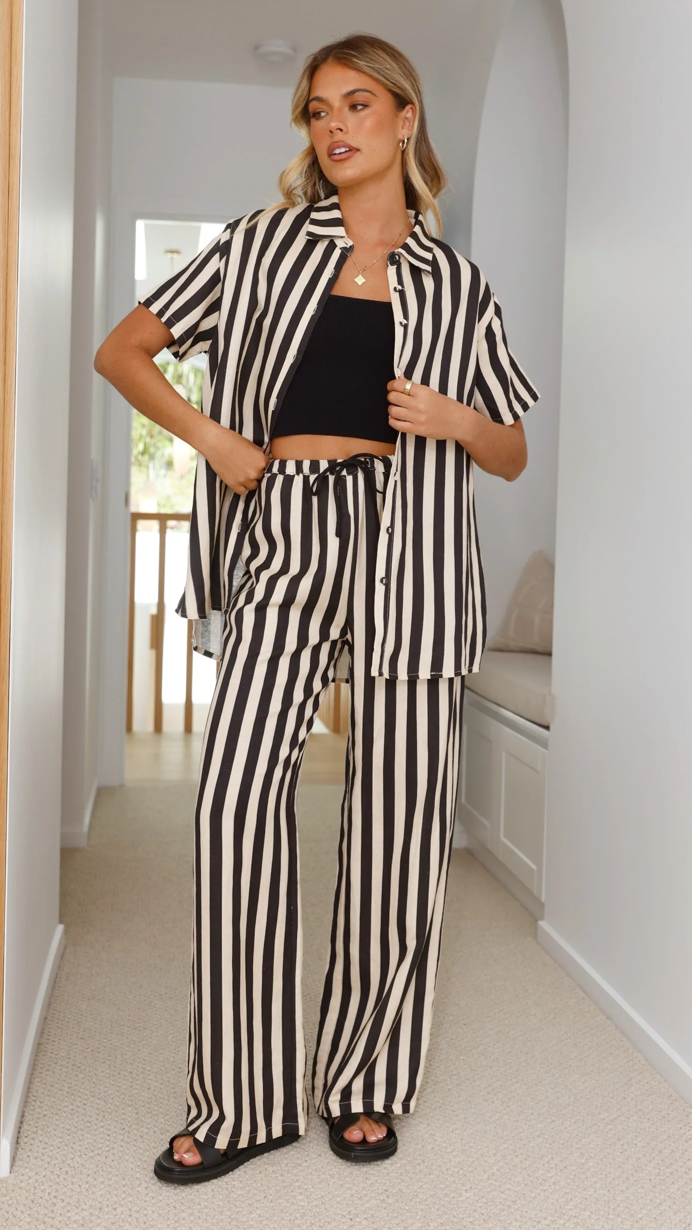 Josie Pants - Black/Beige Stripe