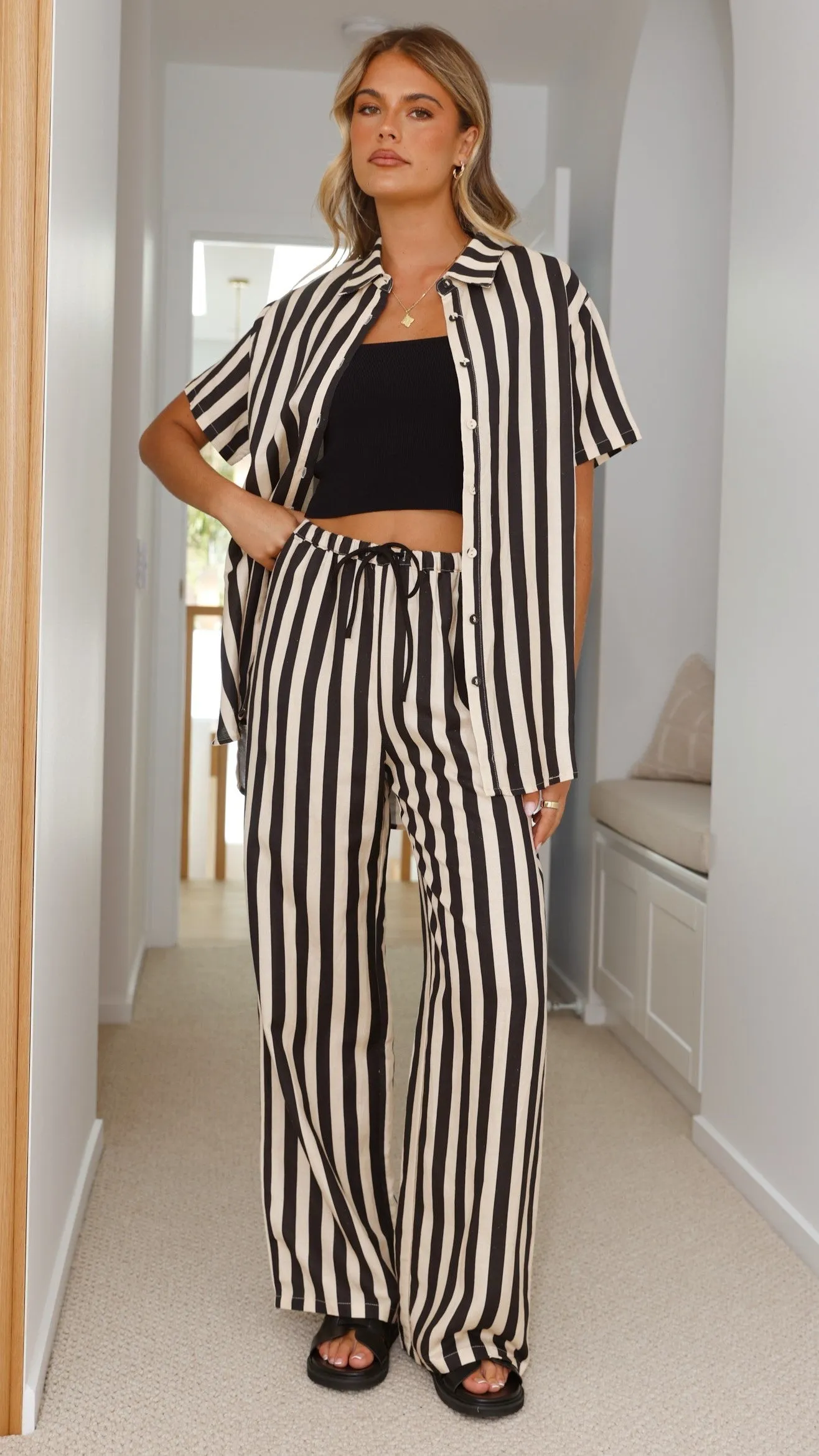 Josie Pants - Black/Beige Stripe