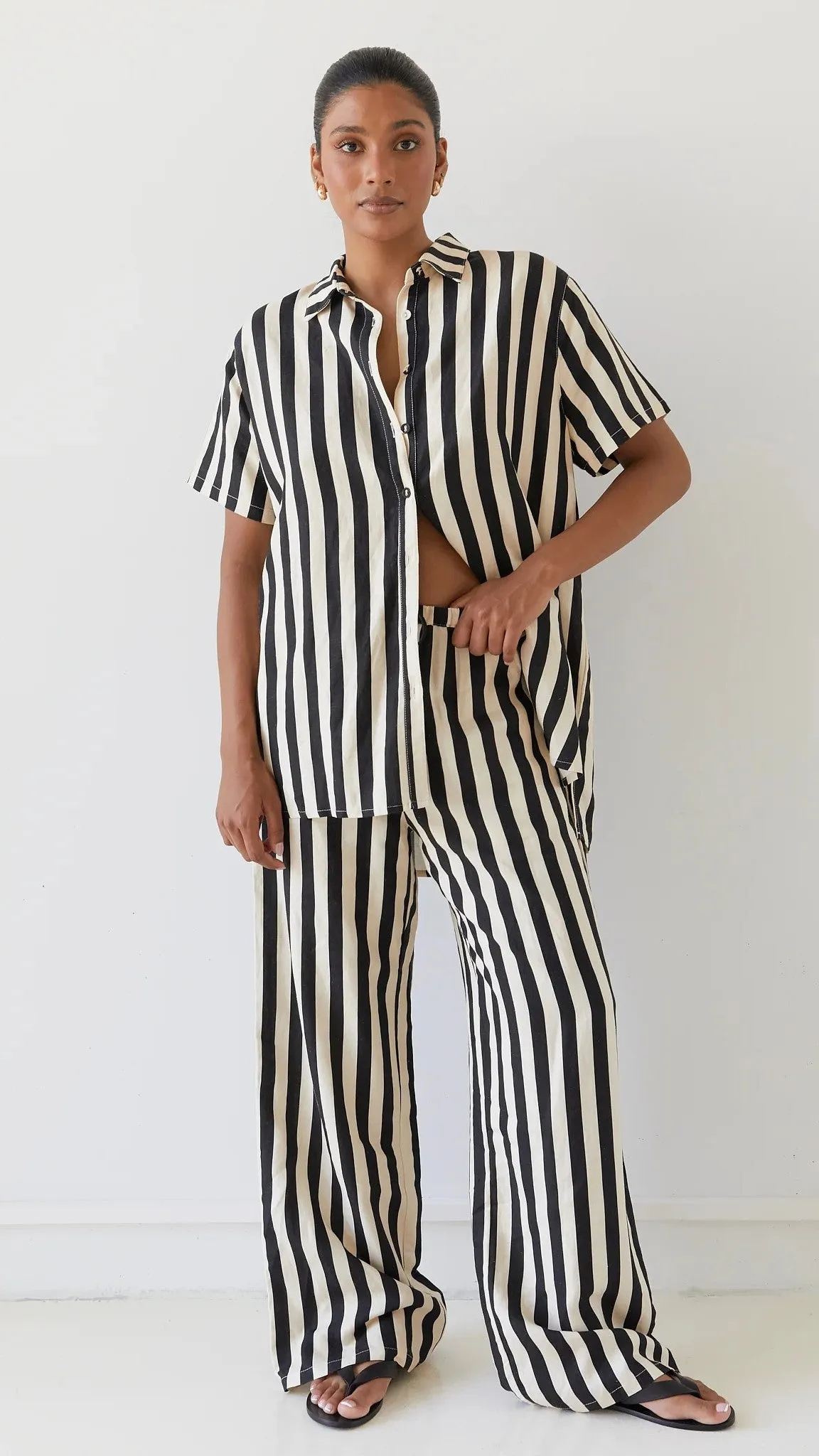 Josie Pants - Black/Beige Stripe