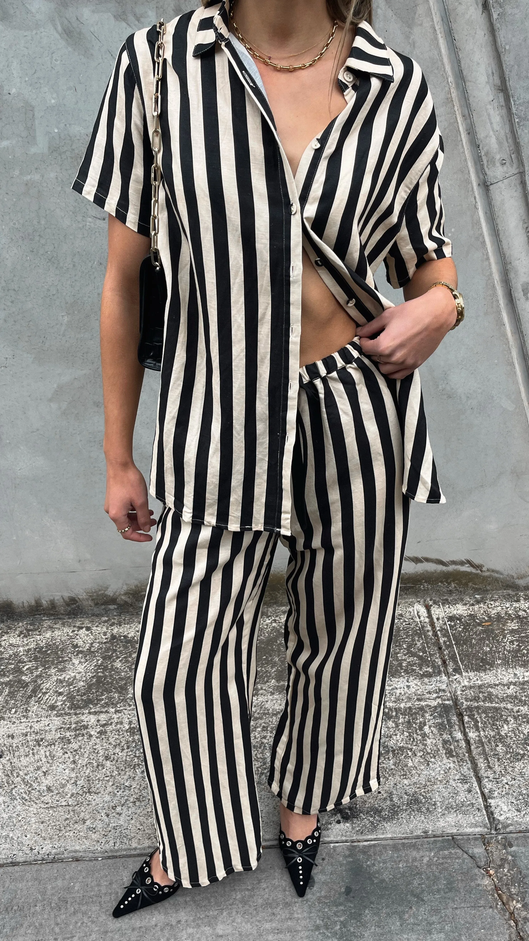 Josie Pants - Black/Beige Stripe